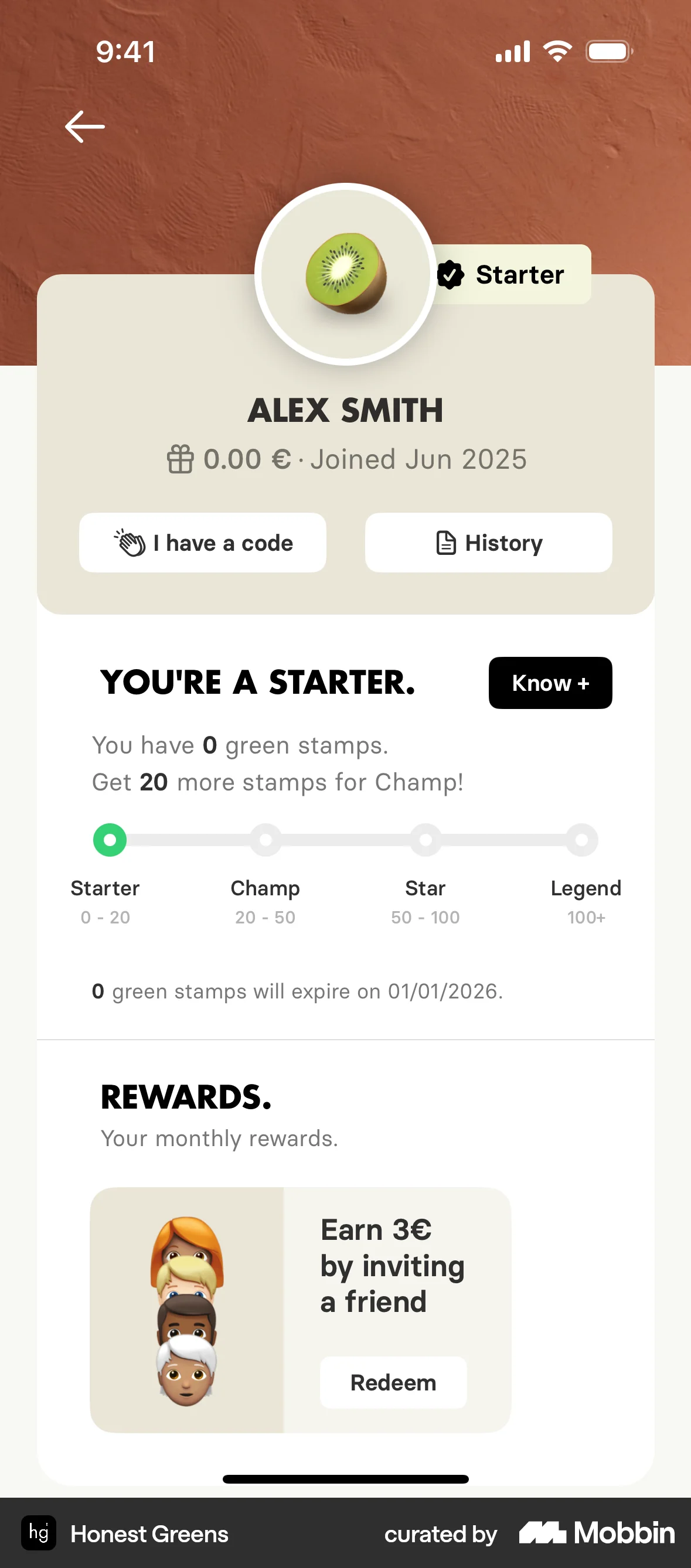 Honest Greens iOS screen