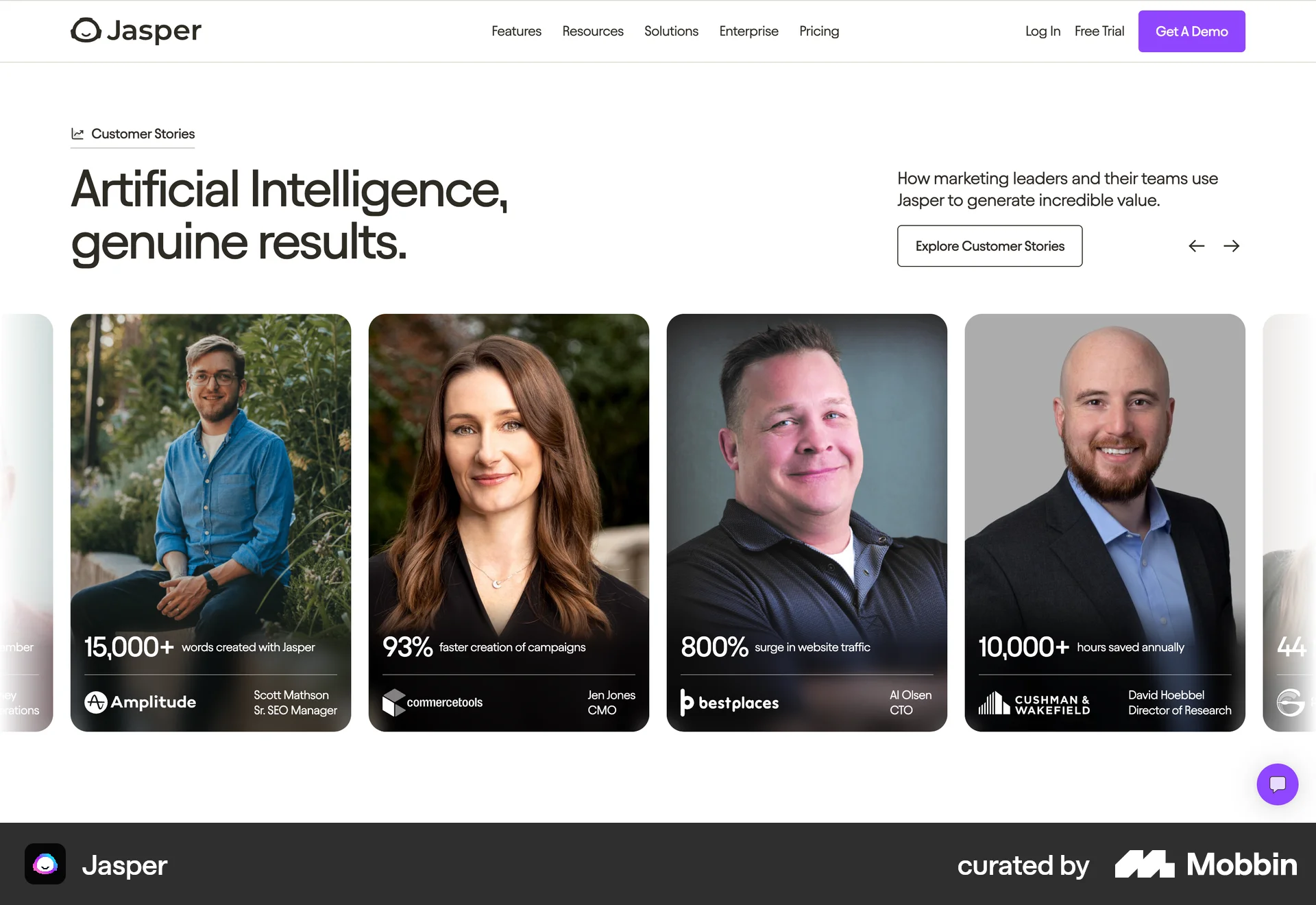 Jasper Web screen containing Carousel UI element
