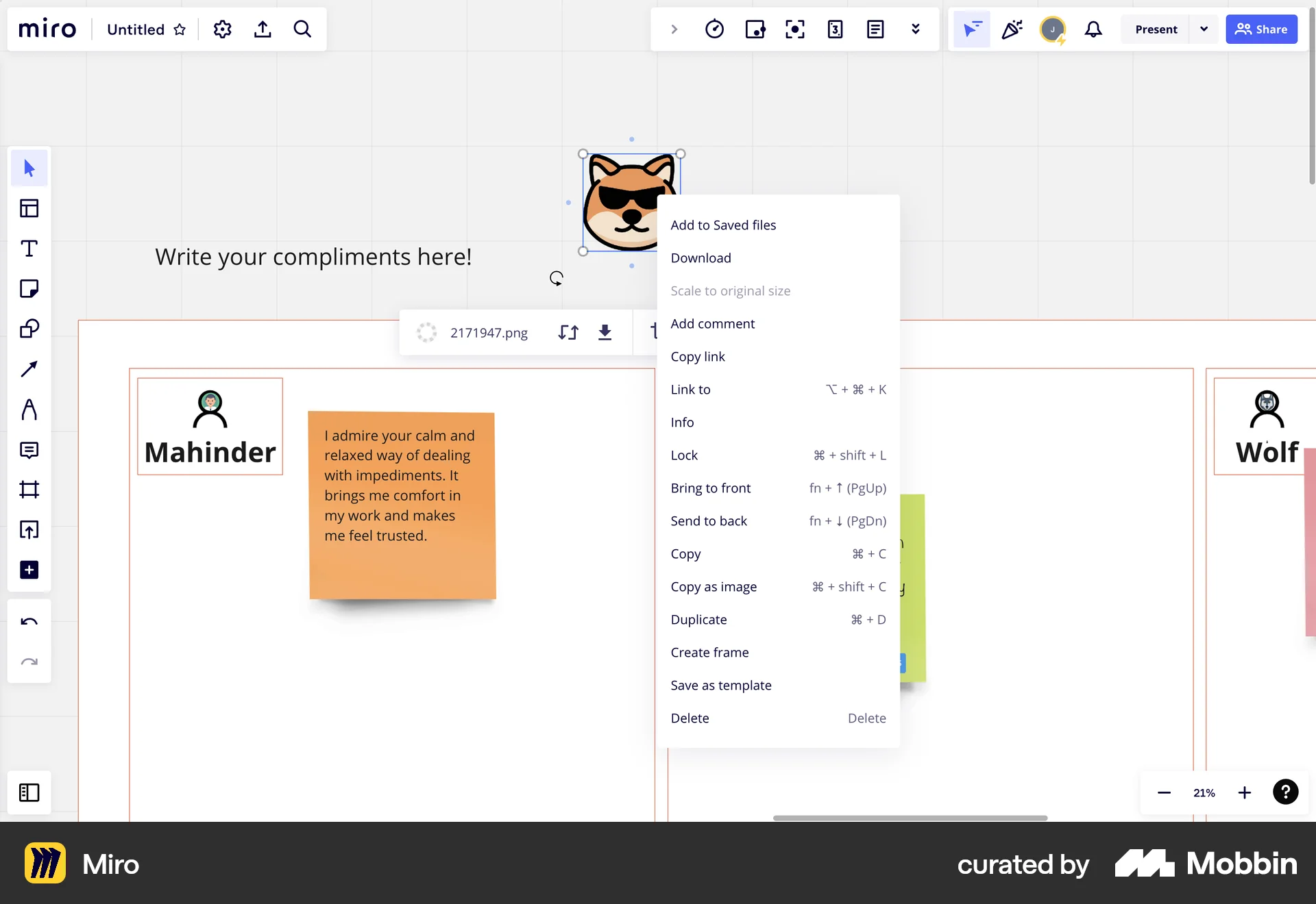 Miro Web screen containing Context Menu UI element