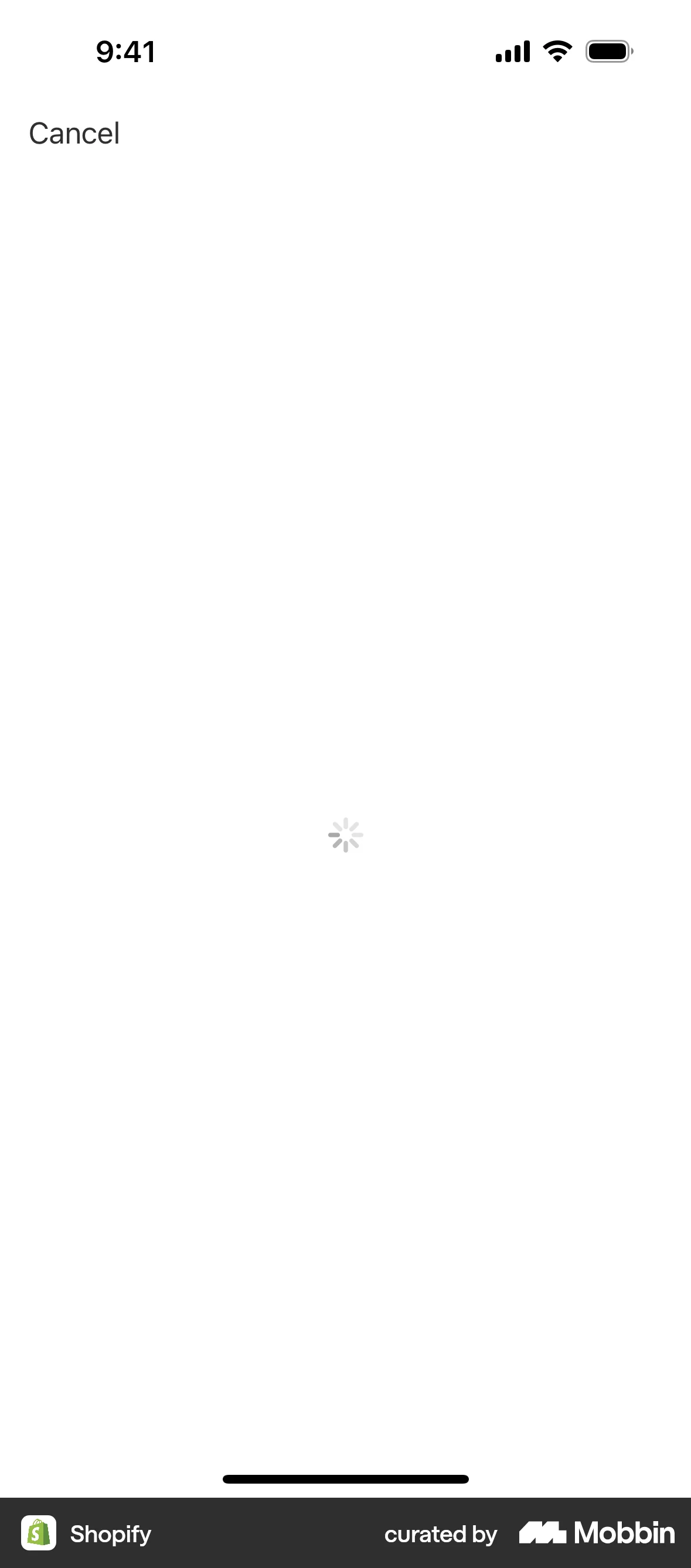 Shopify iOS screen containing Spinner UI UI element