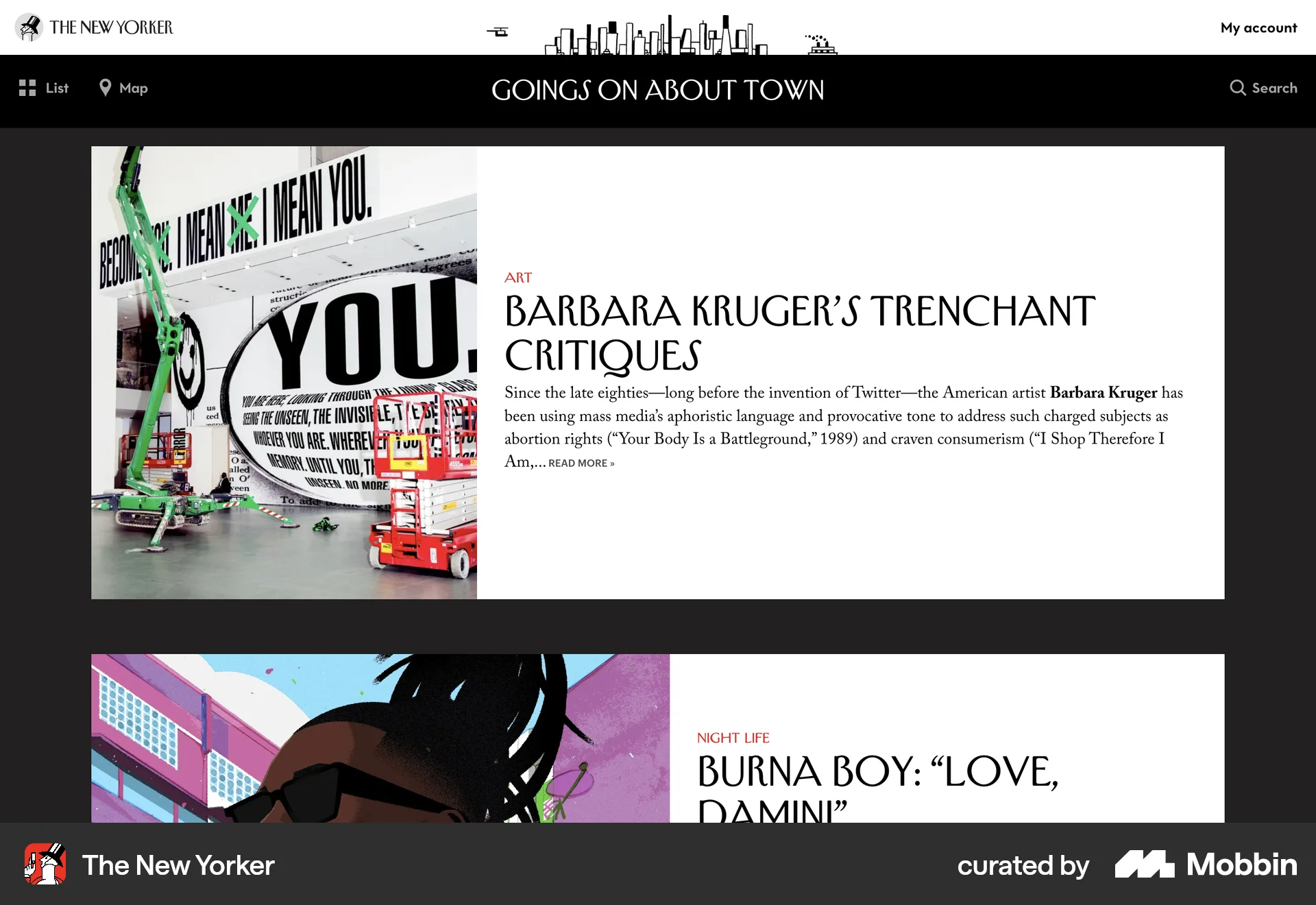 The New Yorker Web News Feed screen