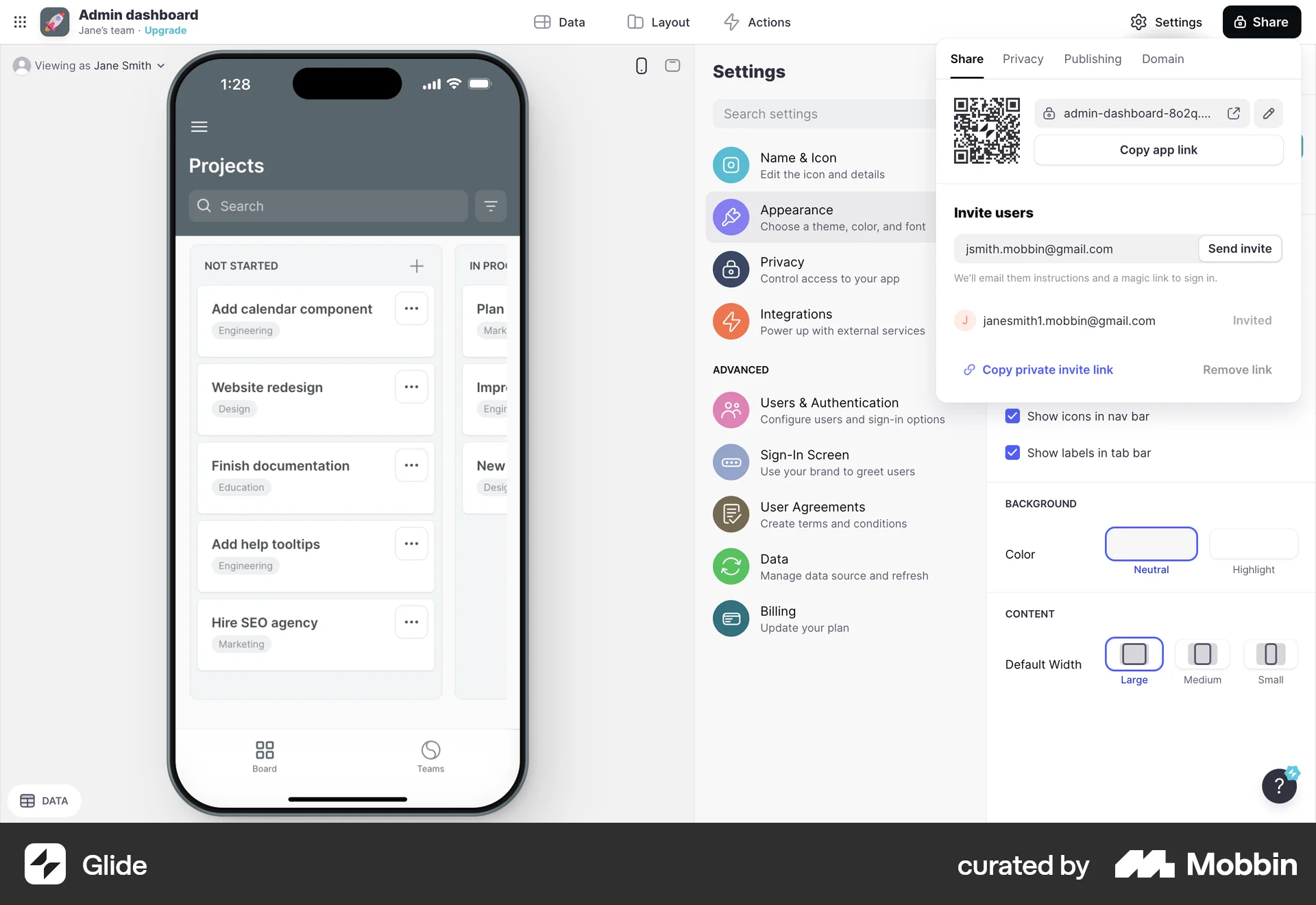 Glide Web Admin Dashboard screen