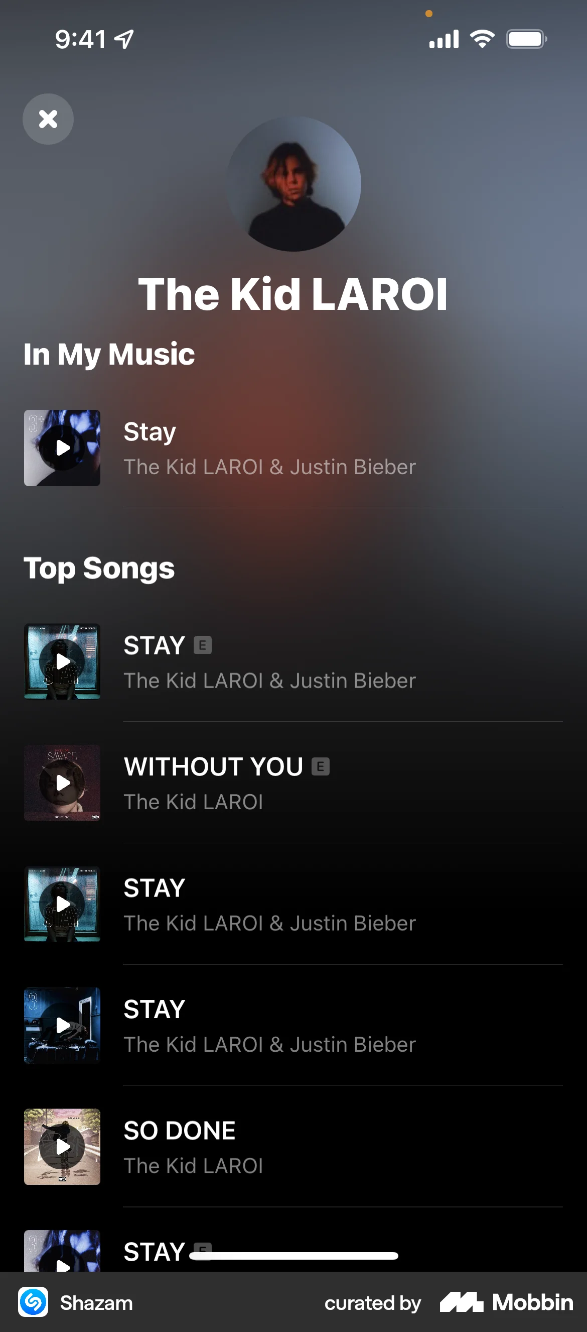 Shazam iOS Song & Podcast Detail screen