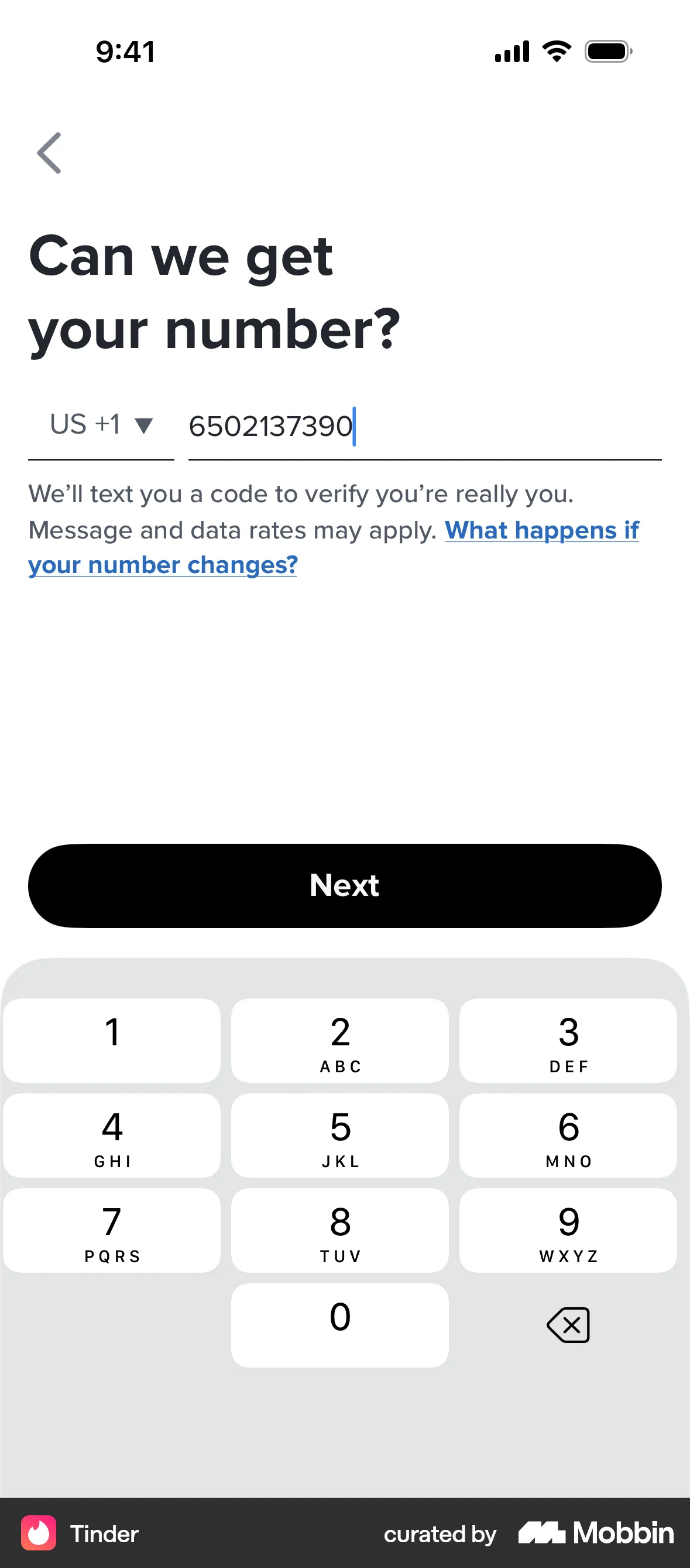 Tinder iOS Login screen