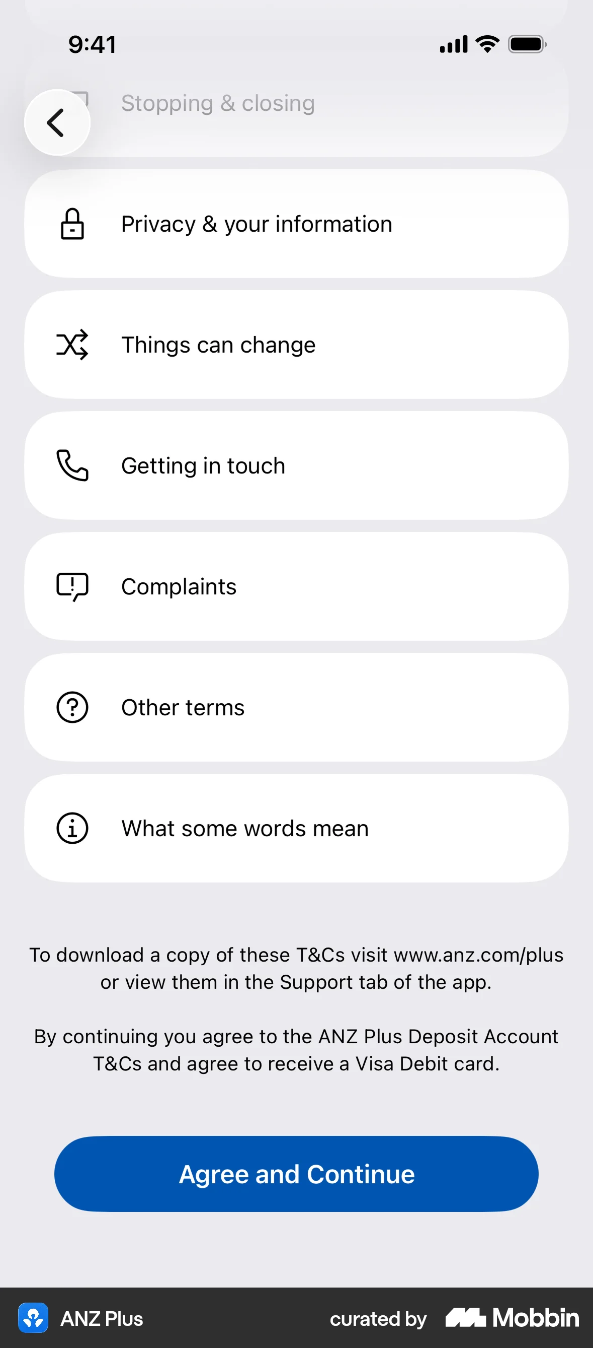 ANZ Plus Onboarding screen