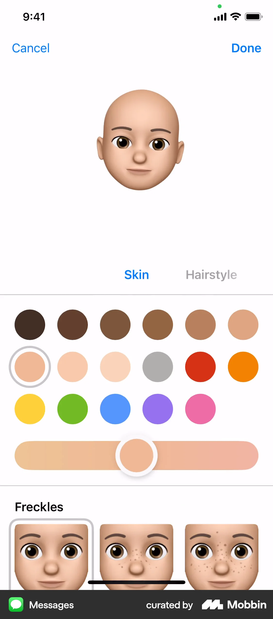 Messages iOS screen containing Color Picker UI element