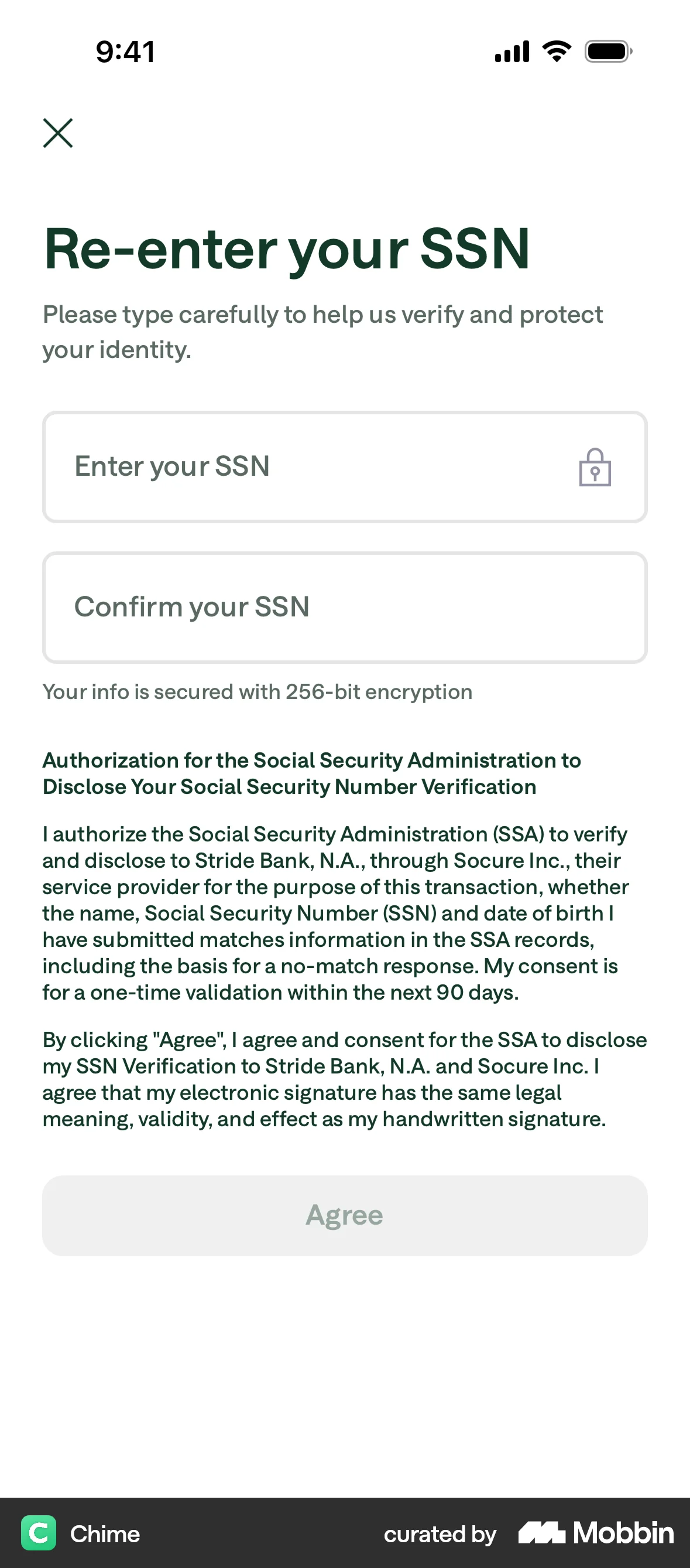 Chime Onboarding screen