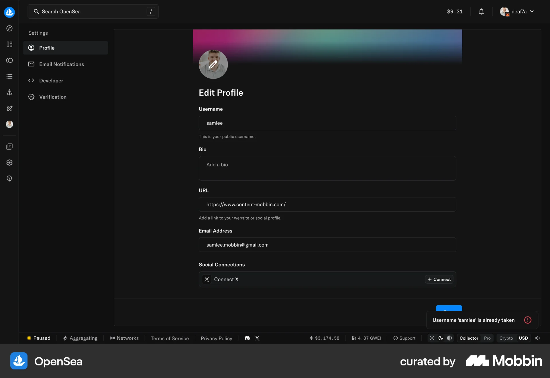 OpenSea Web Error screen