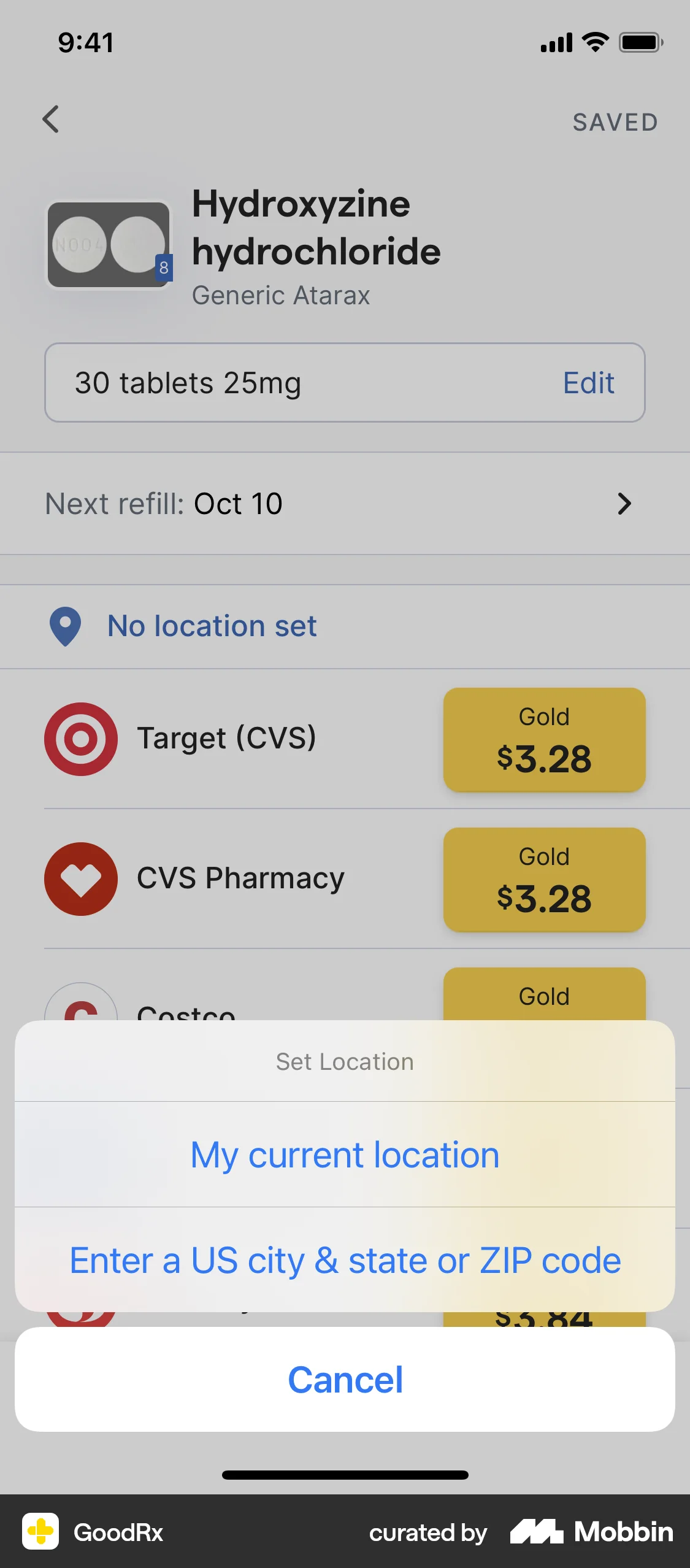 GoodRx iOS Location & Address screen