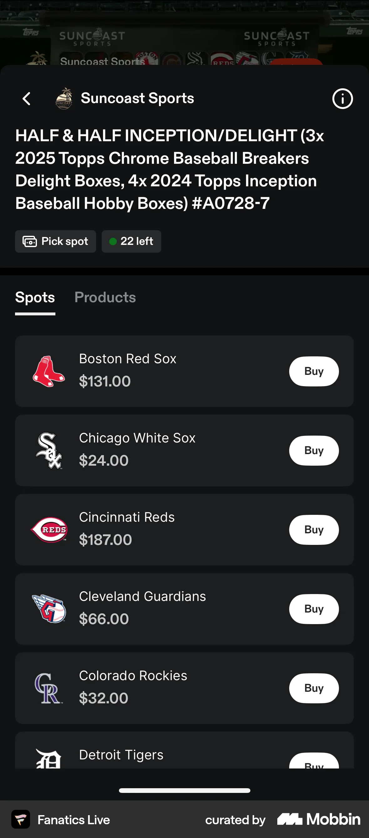 Fanatics Live iOS Pricing screen