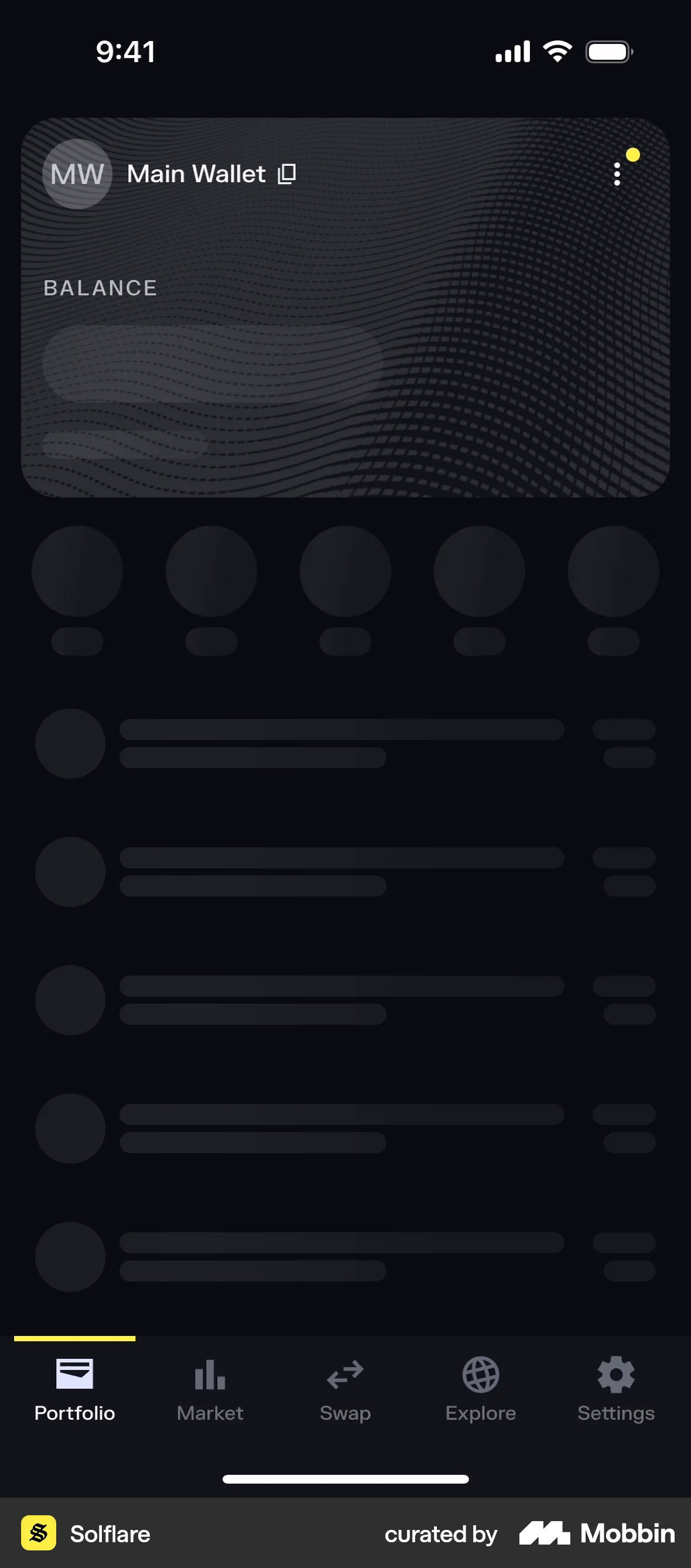 Solflare iOS screen containing Skeleton UI element