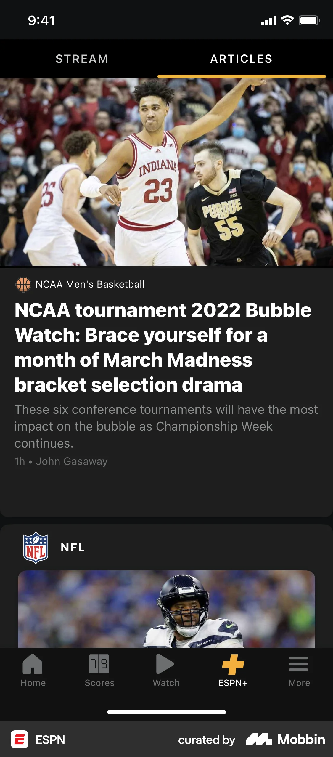 ESPN iOS News Feed screen