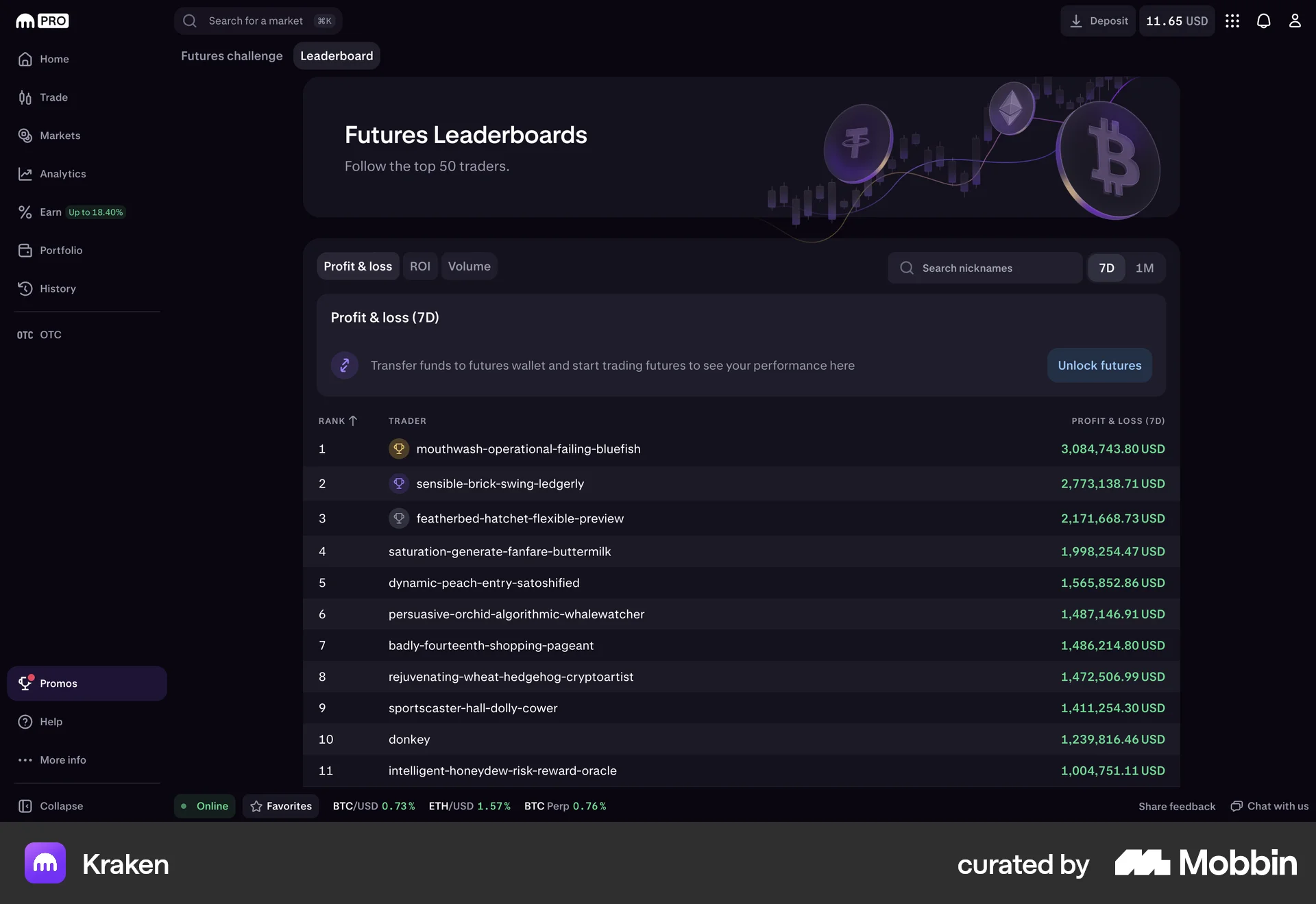 Kraken Web Leaderboard screen