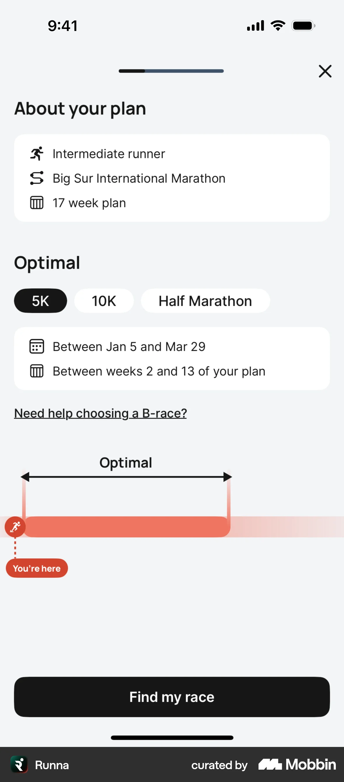 Runna iOS screen containing Slider UI element
