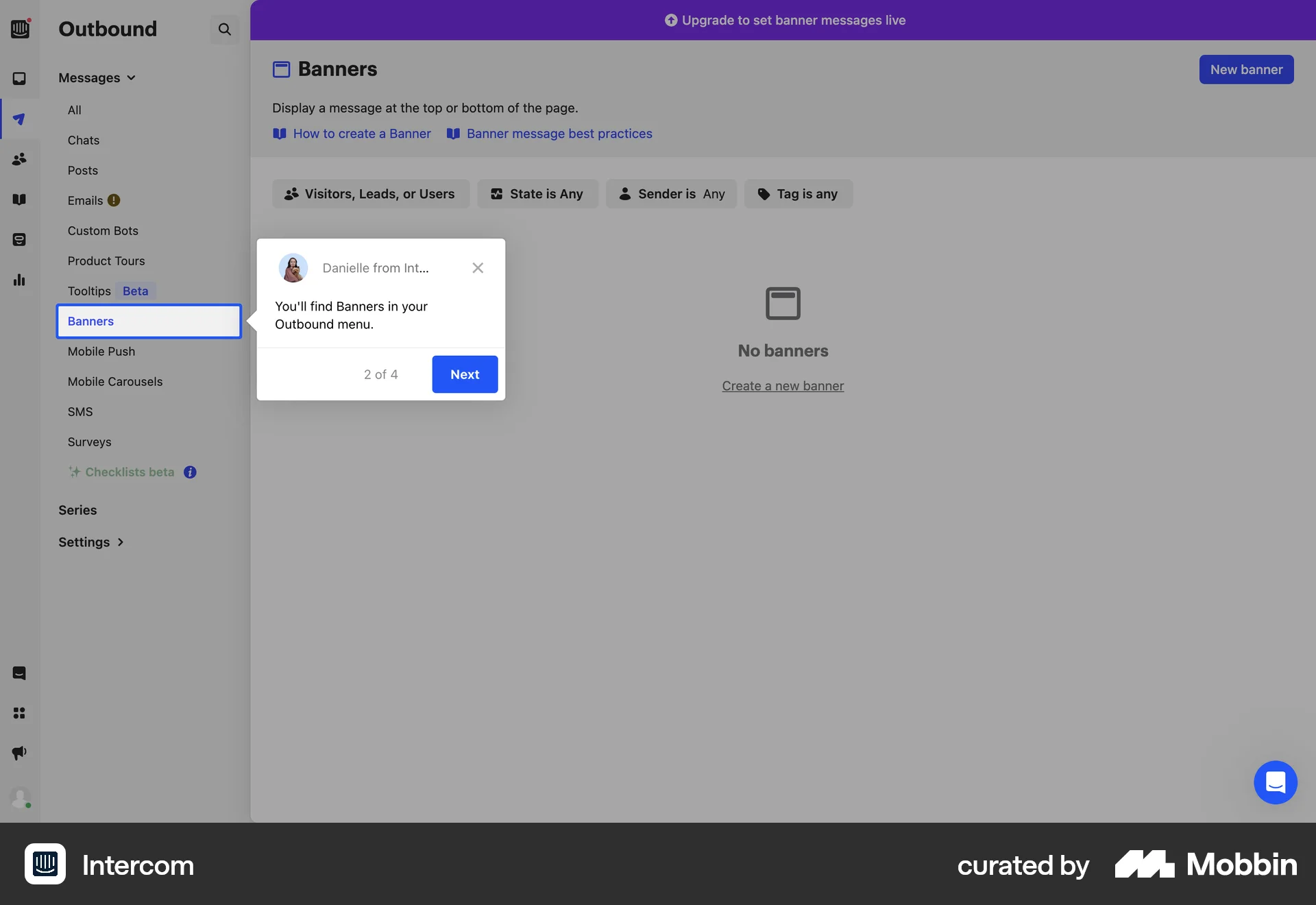 Intercom Web screen containing Coach Marks UI element