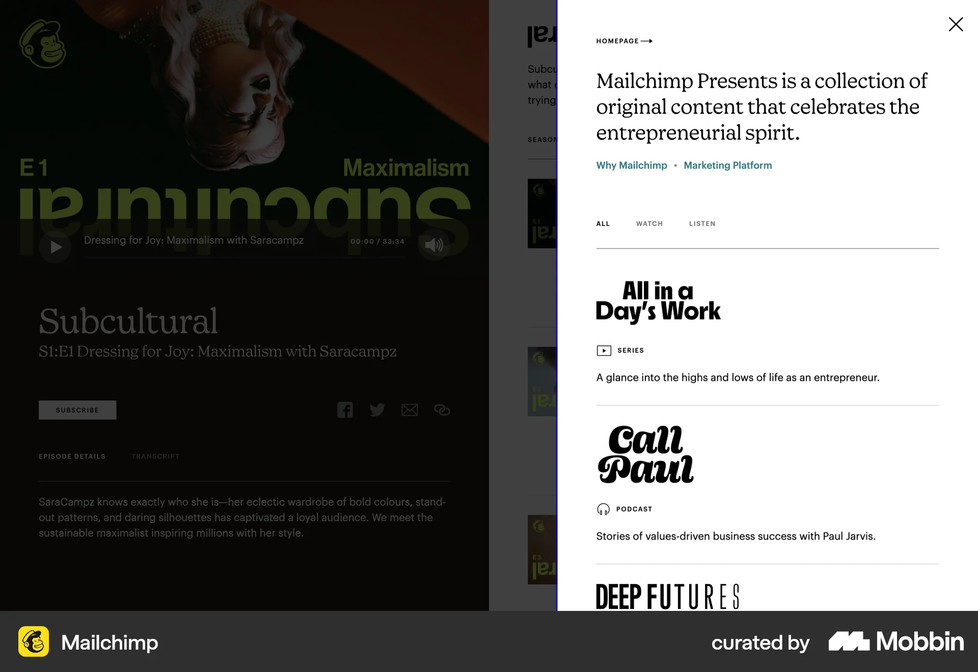 Mailchimp Web Song & Podcast Detail screen