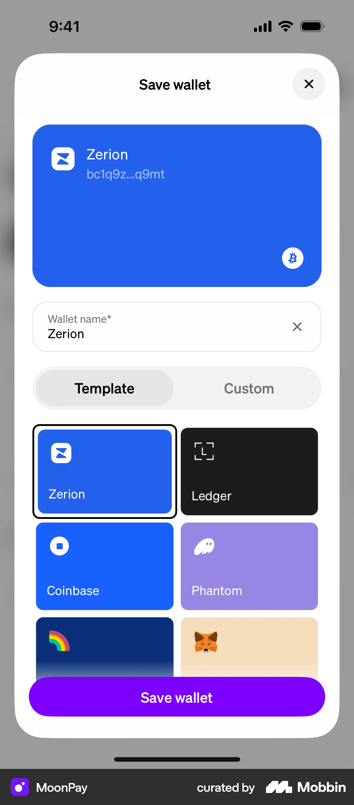 MoonPay iOS screen containing Floating Action Button UI element