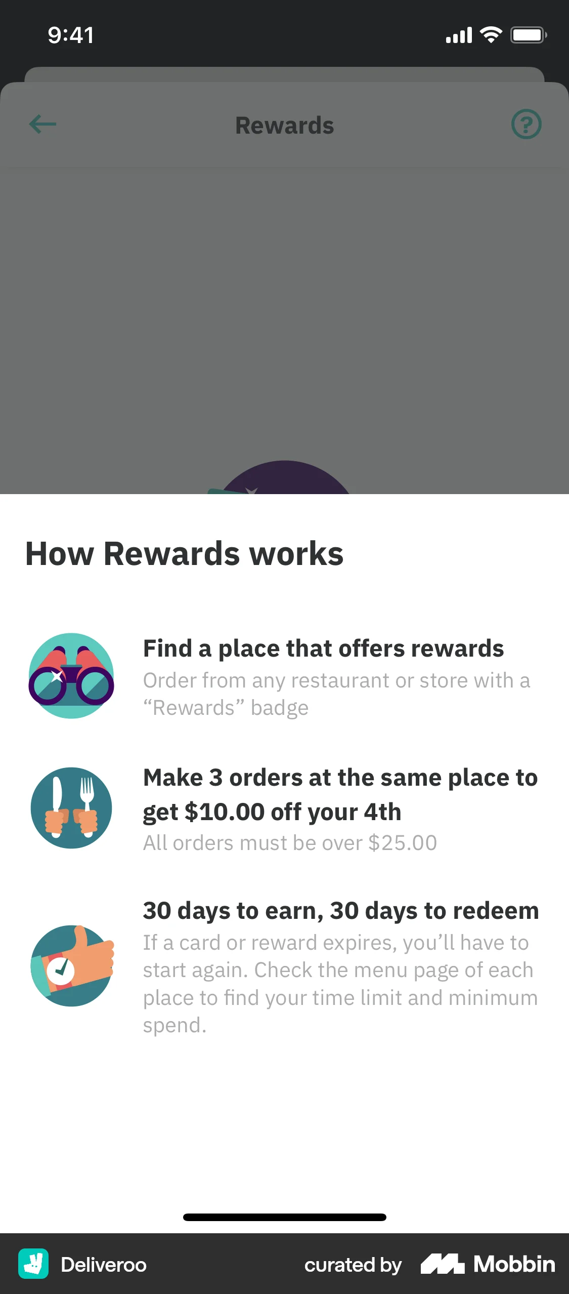 Deliveroo iOS Promotions & Rewards screen