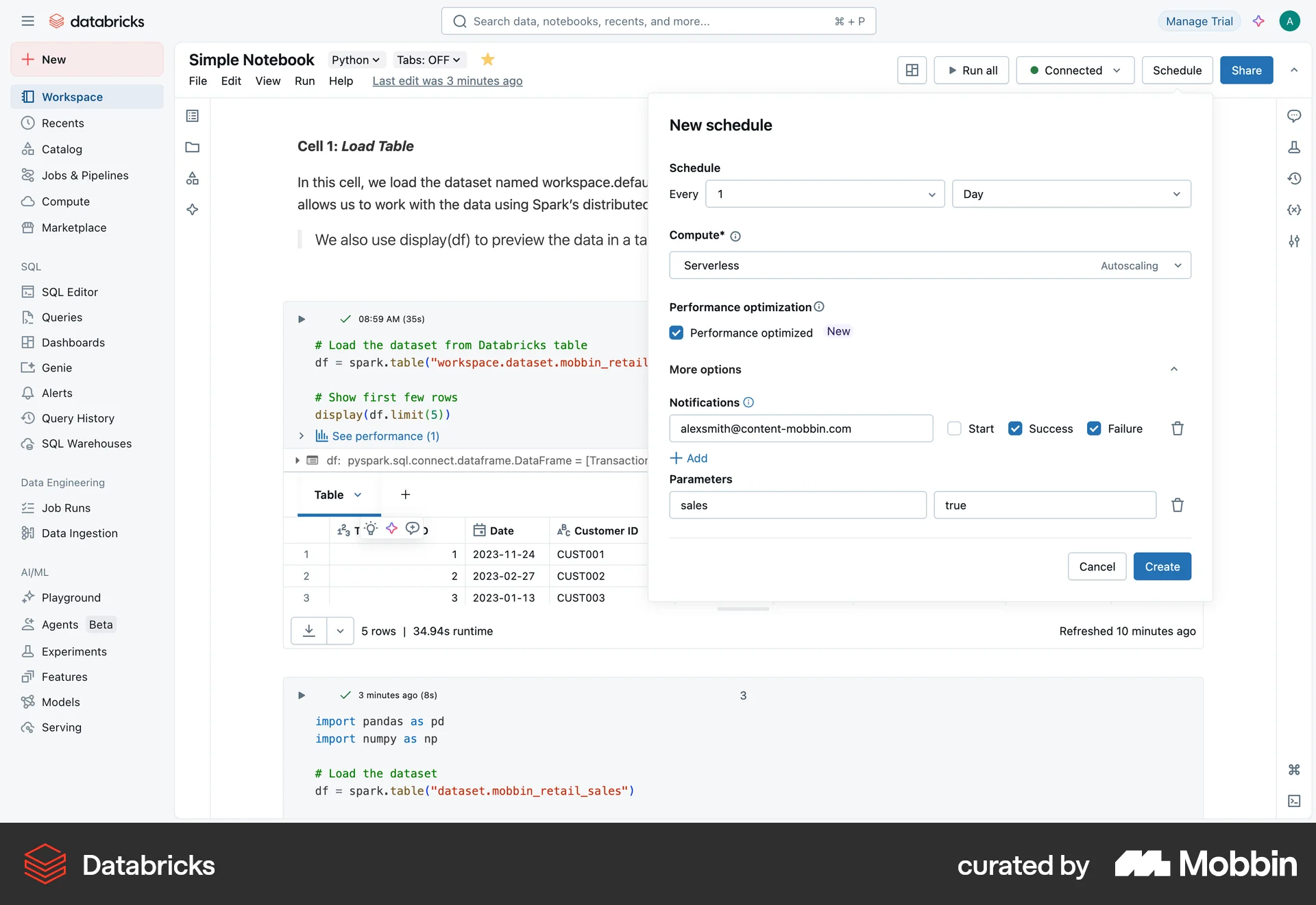 Databricks Web screen containing Popover UI element