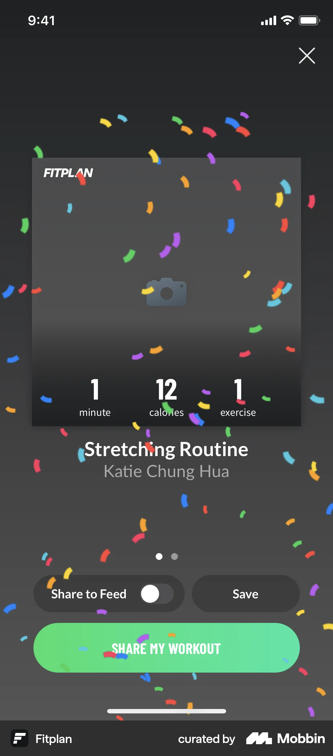 Fitplan iOS Confetti screen