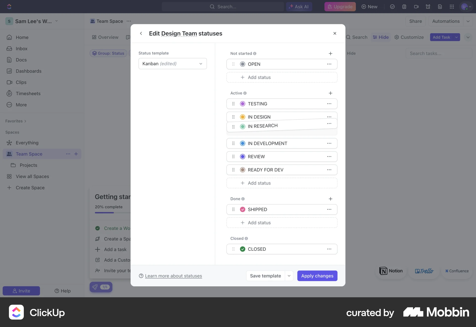 ClickUp Web Reorder screen
