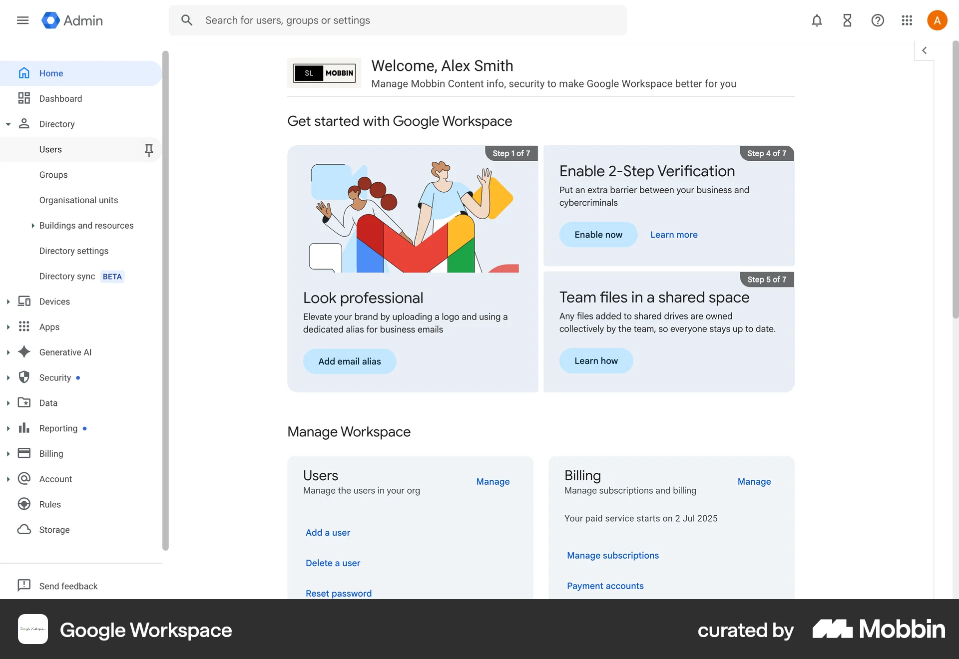 Google Workspace Web Favorite & Pin screen