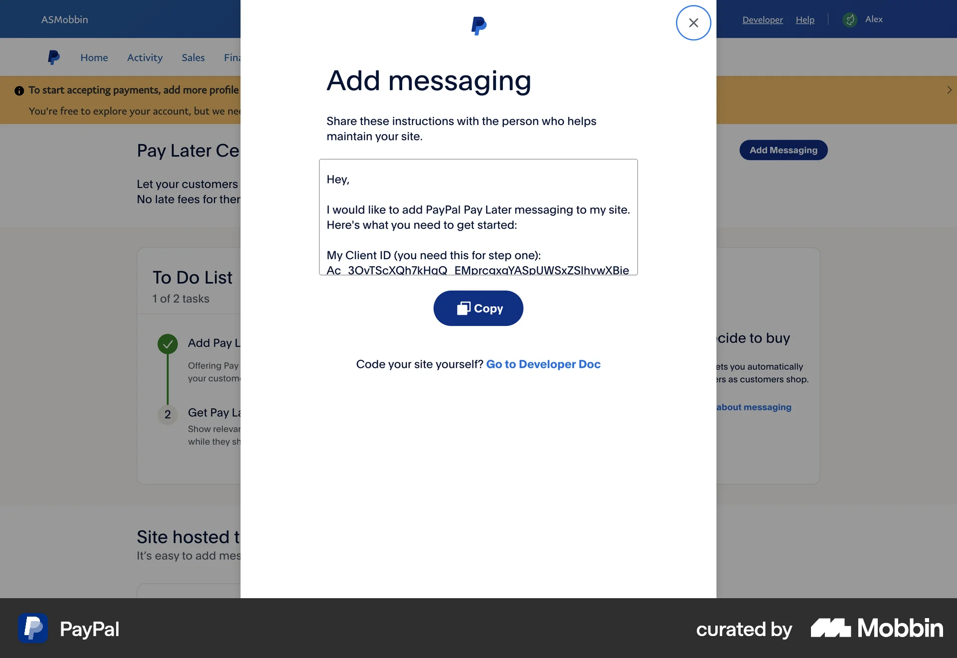 PayPal Web screen containing Modal UI UI element