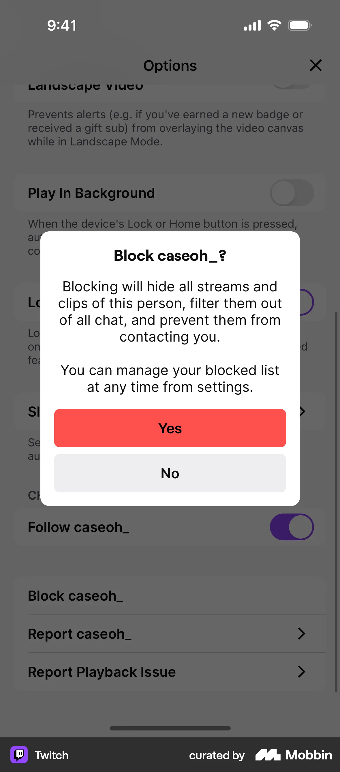 Twitch iOS Ban & Block screen