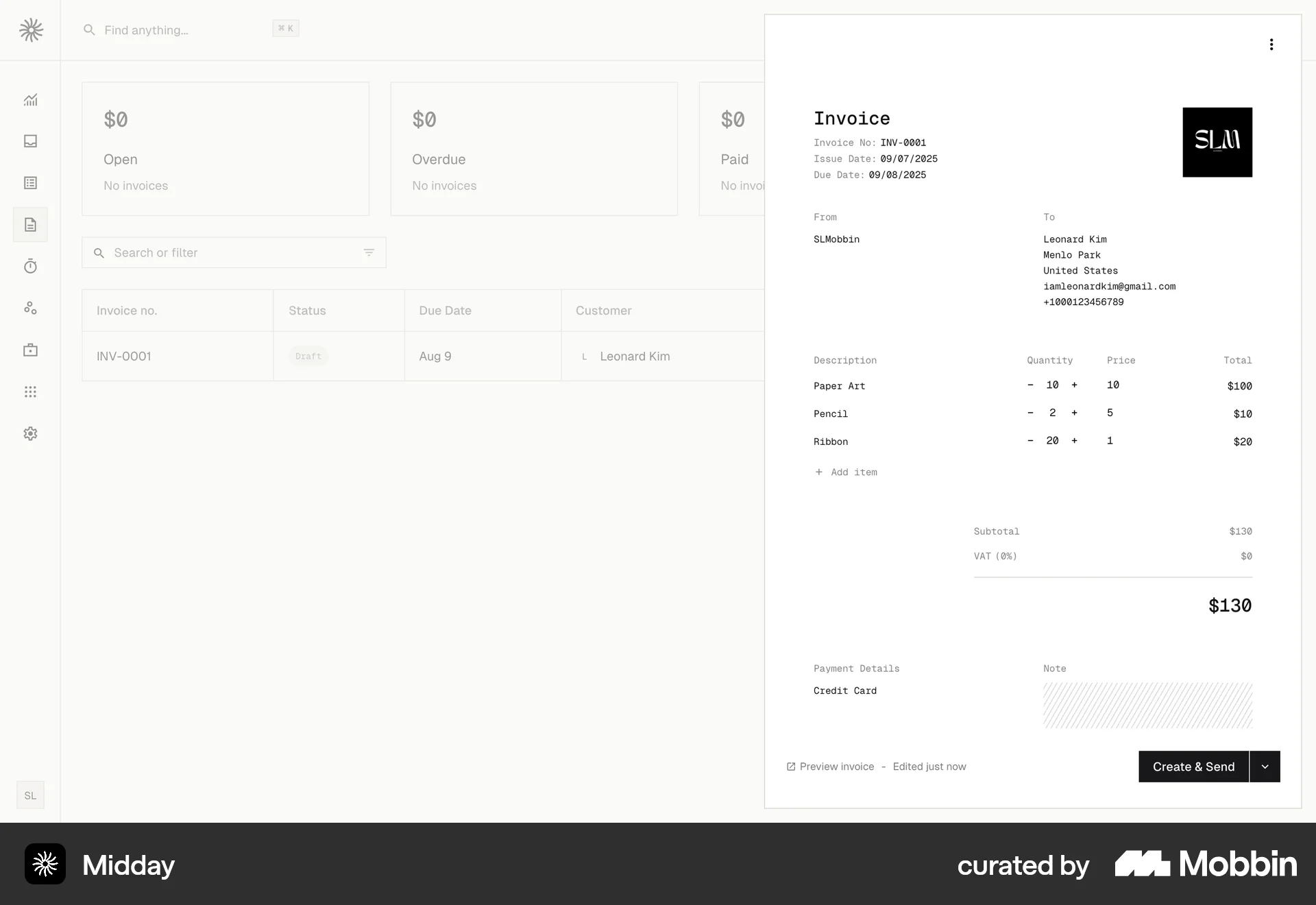Midday Web screen containing Stepper UI element