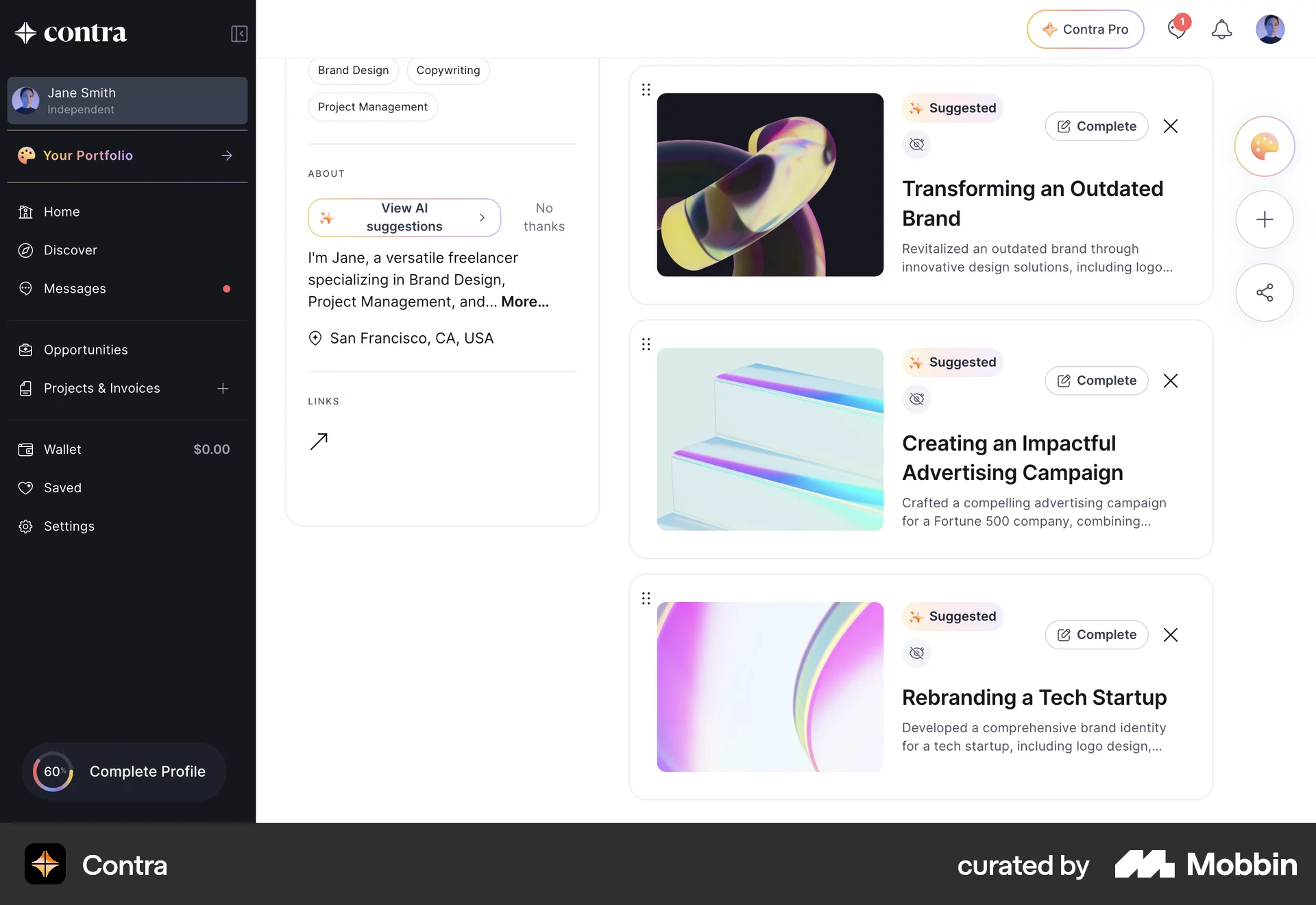 Contra Web My Account & Profile screen