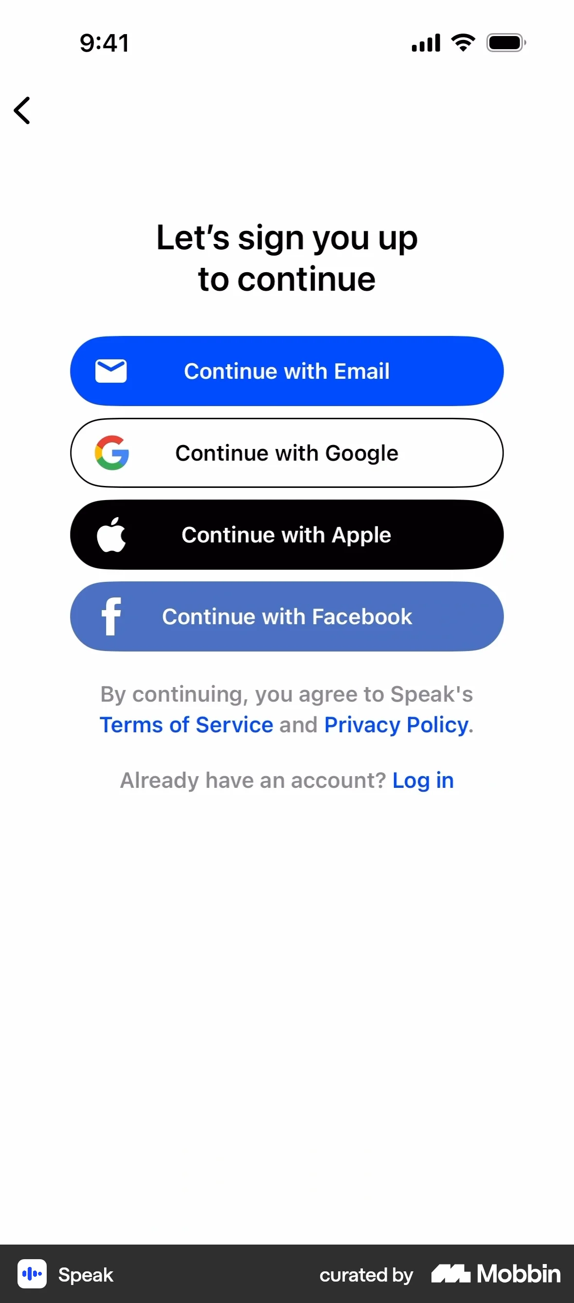Speak Onboarding screen
