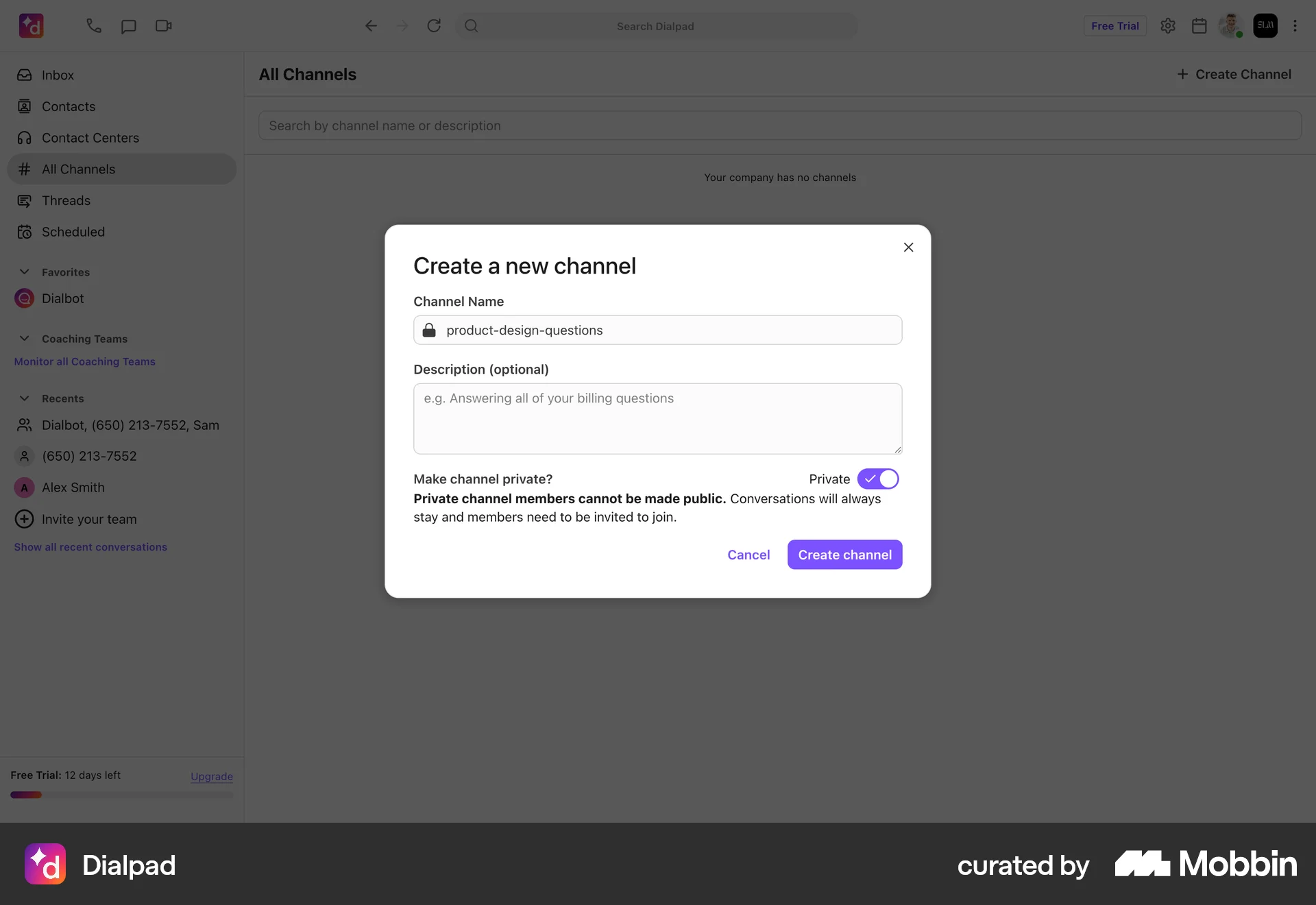 Dialpad Web screen containing Switch UI element