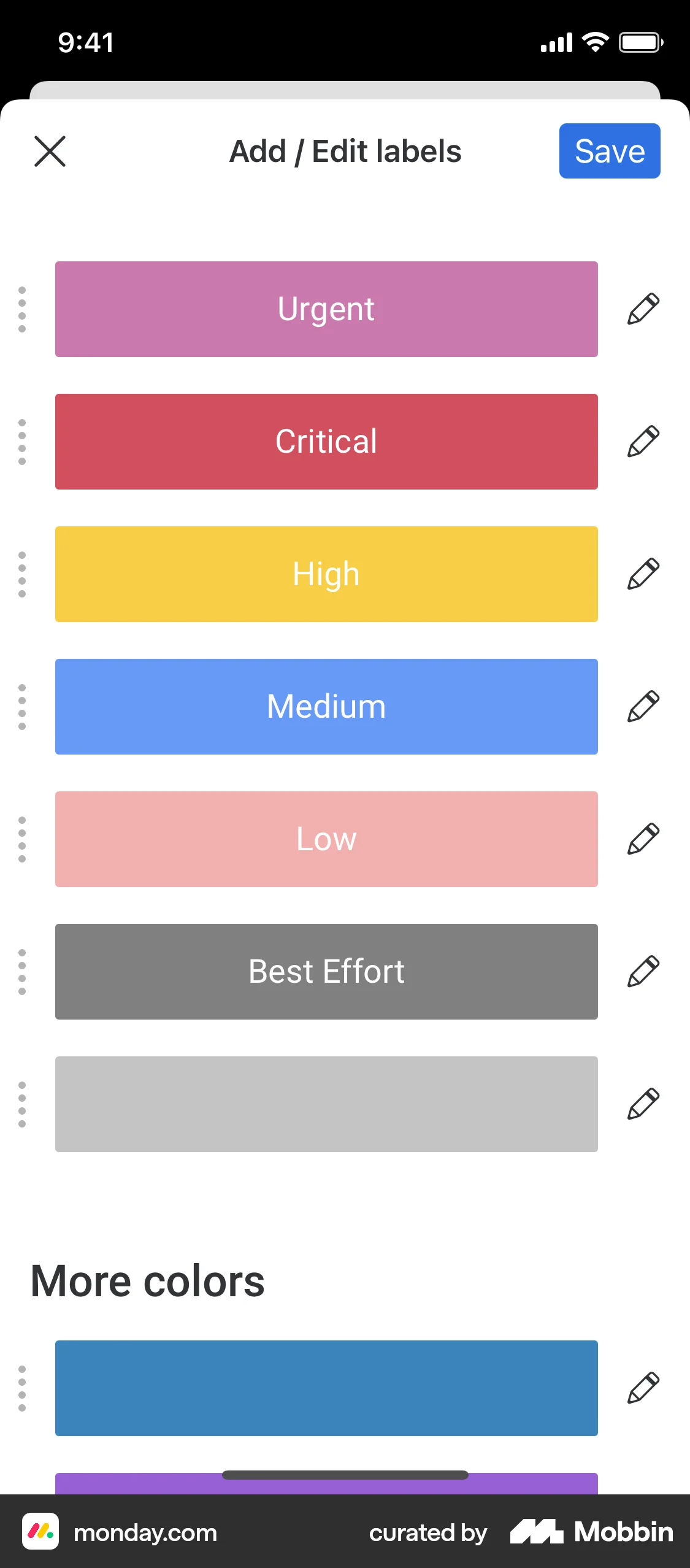 monday.com iOS Reorder screen