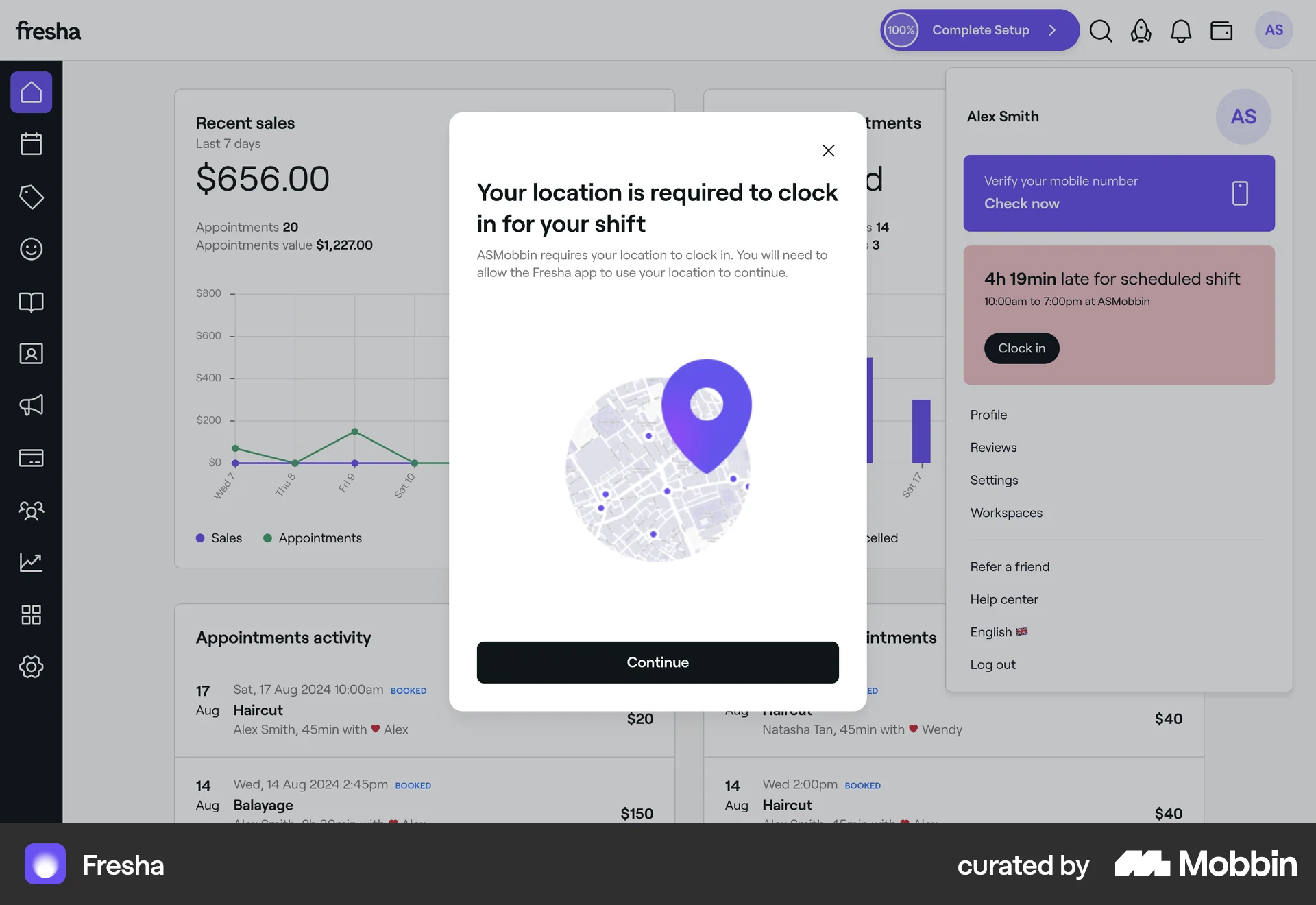 Fresha Web Permission screen
