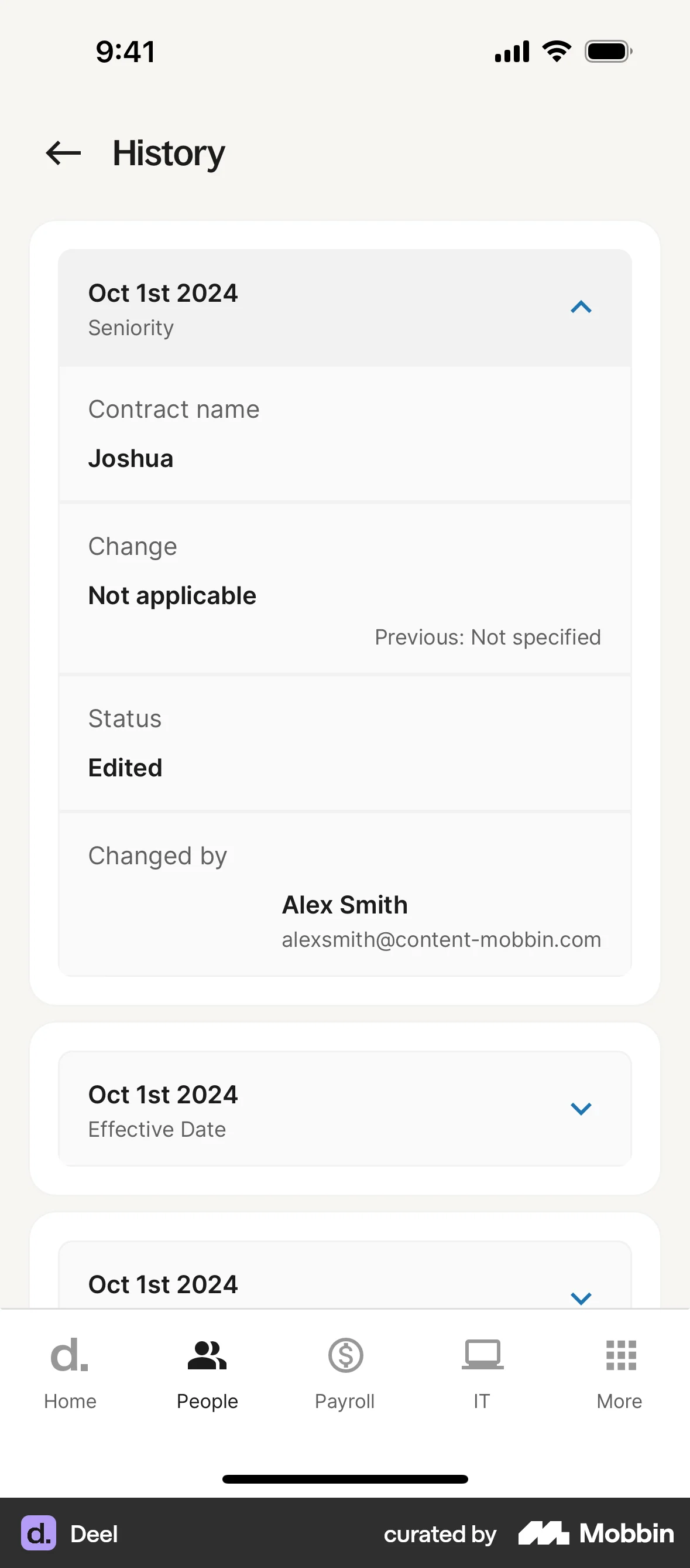Deel iOS screen containing Accordion UI element