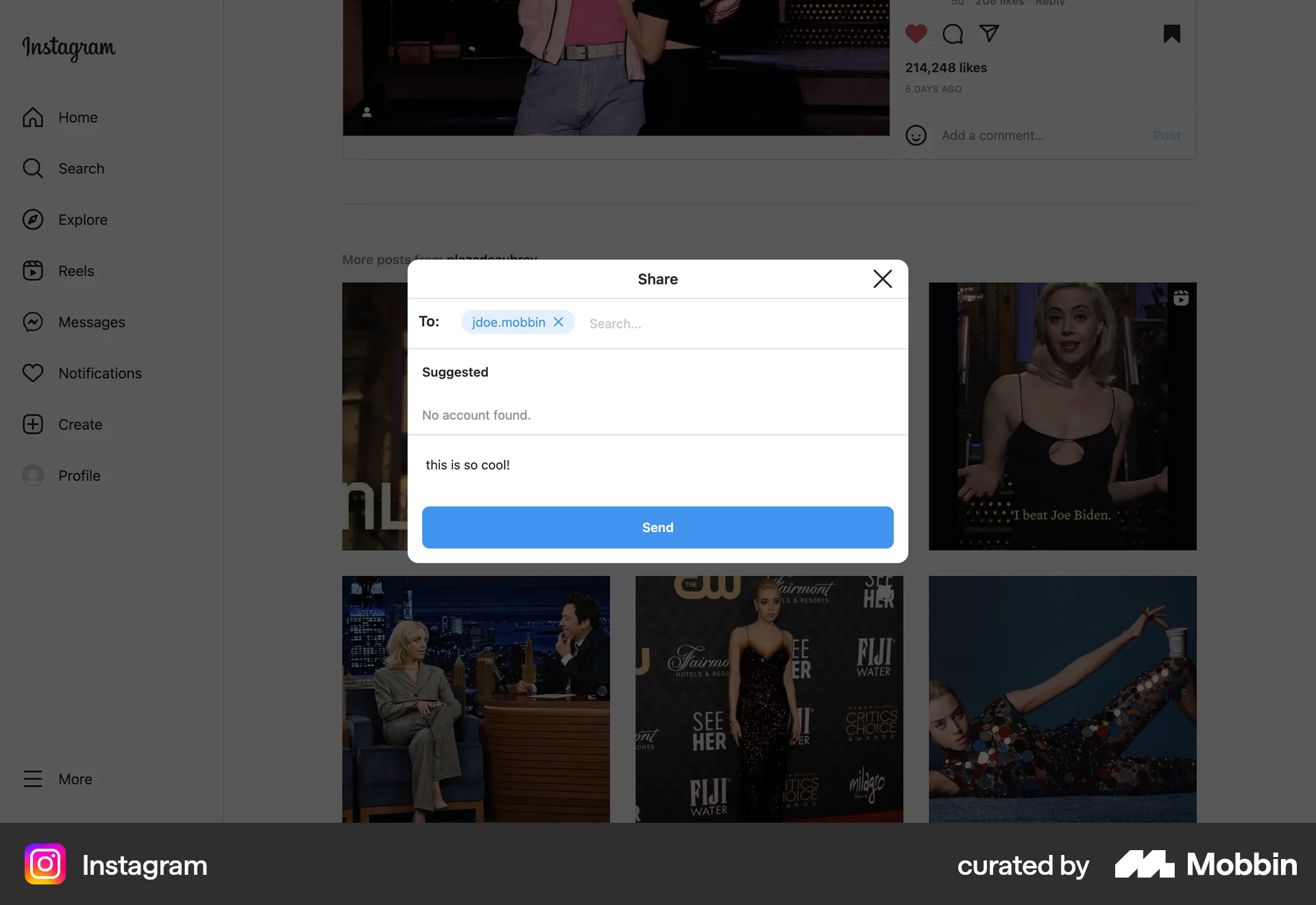 Instagram Web Share screen