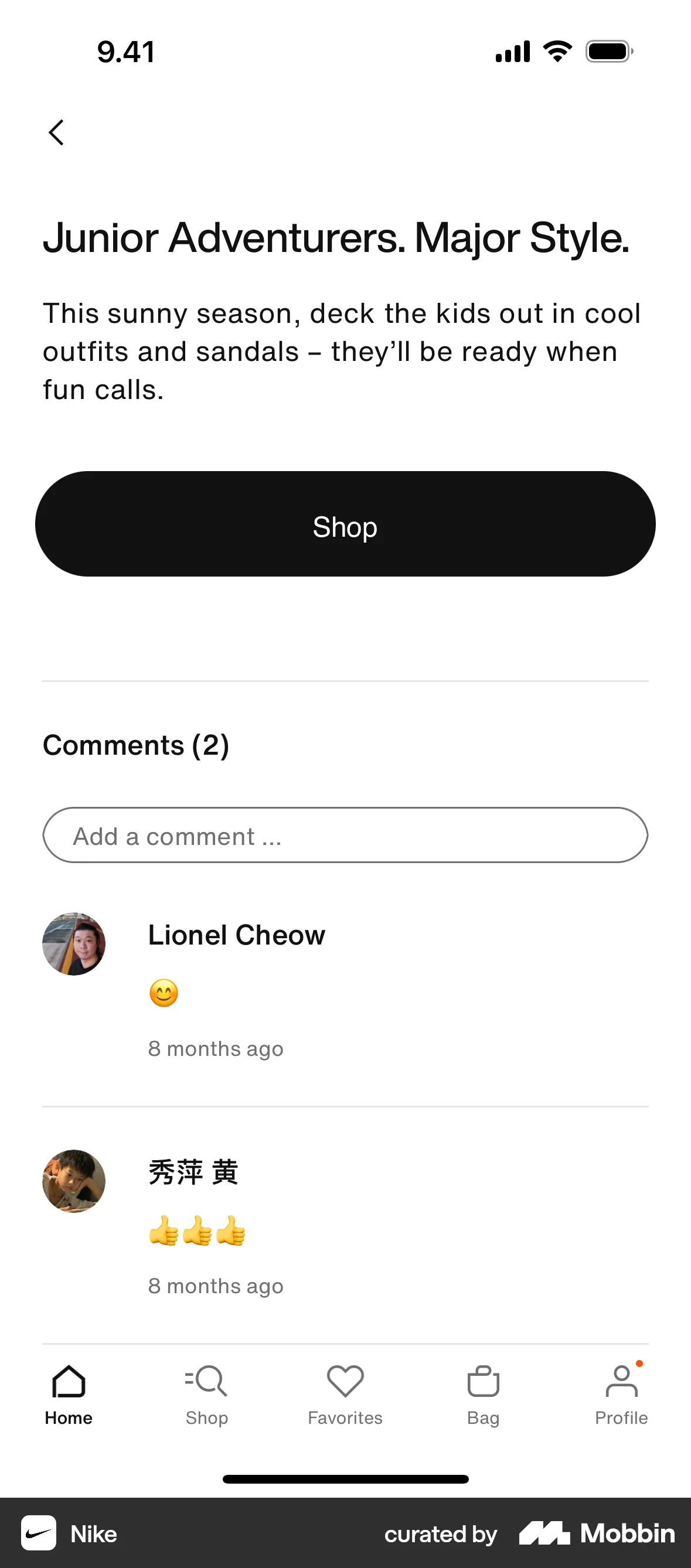 Nike iOS Post Detail screen