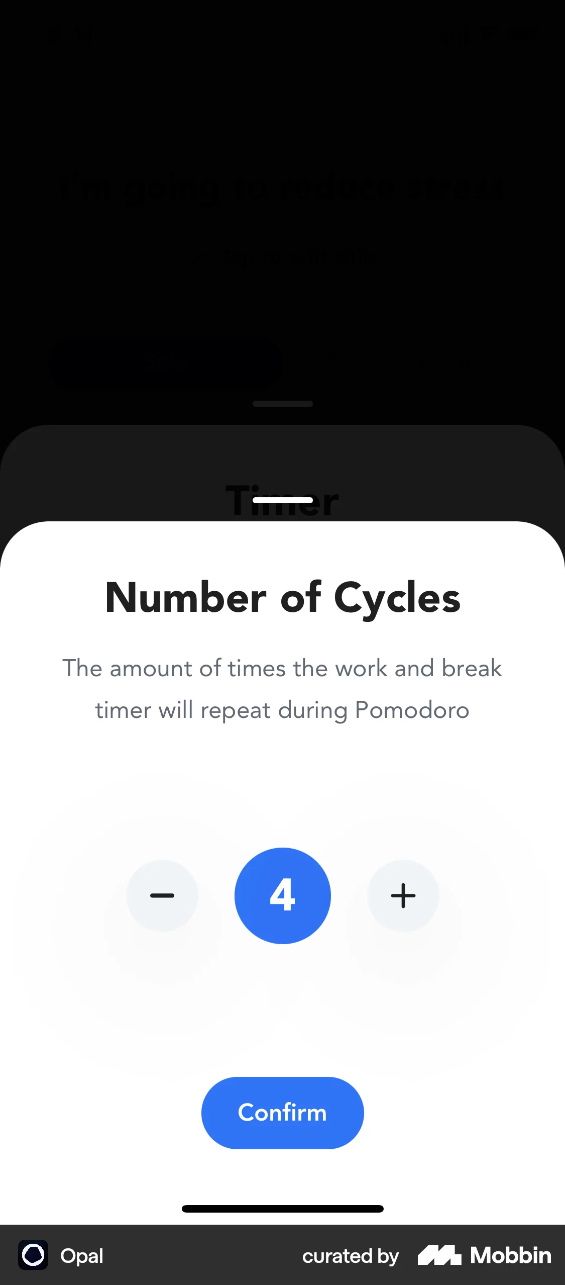 Opal iOS screen containing Stepper UI element
