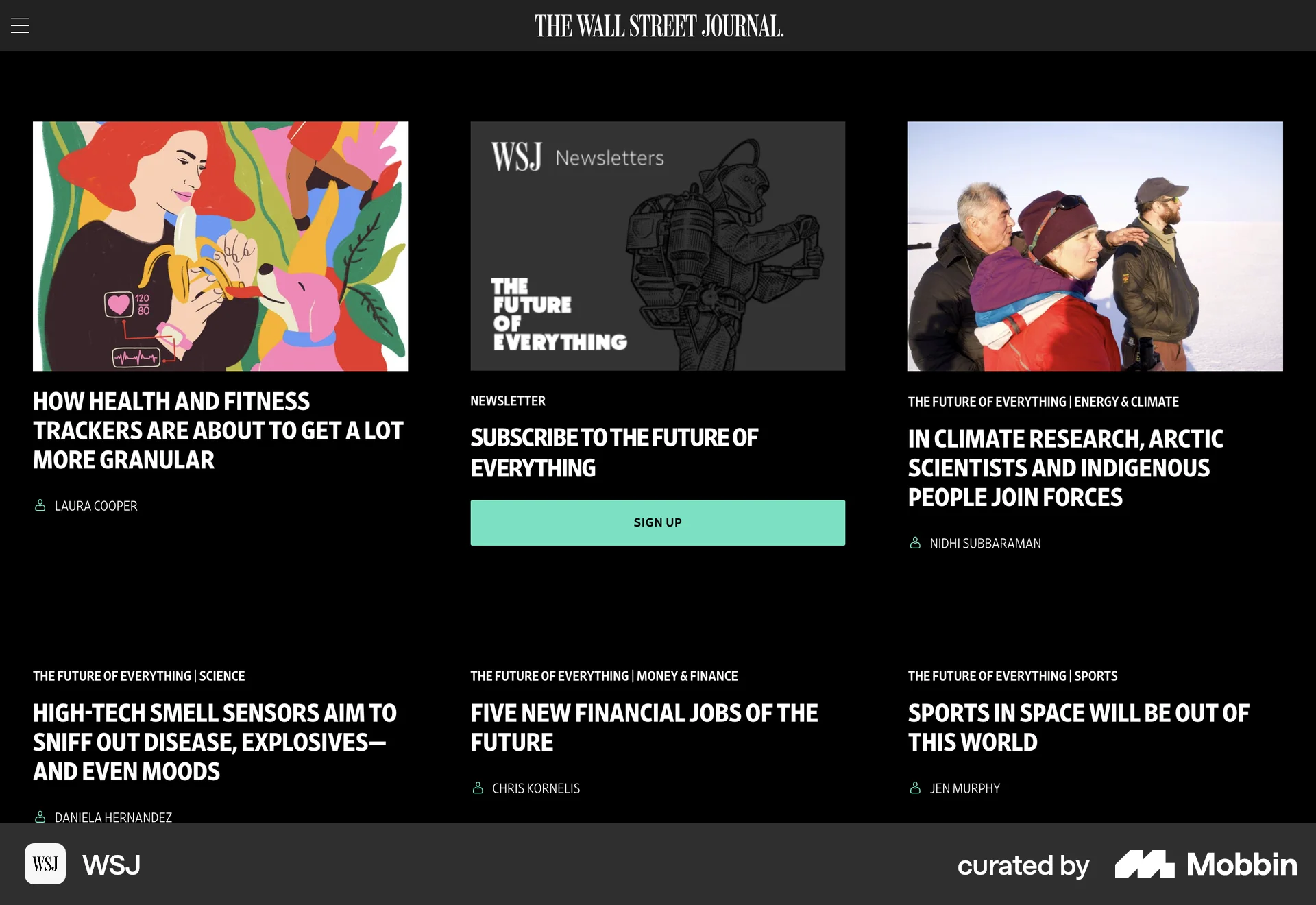 WSJ Web News Feed screen