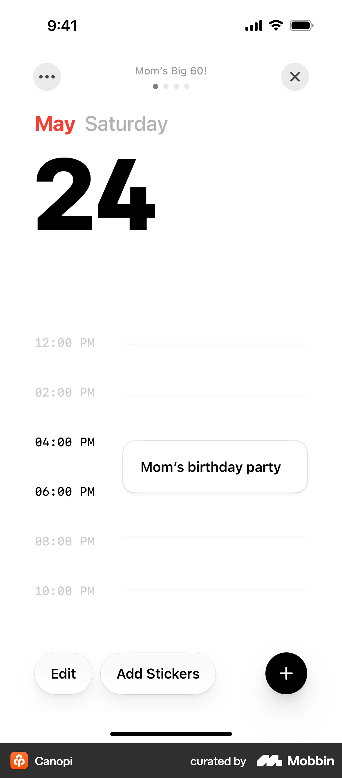 Canopi iOS Calendar screen