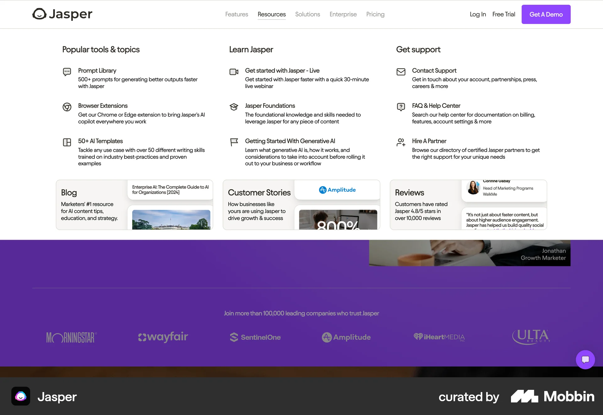 Jasper Web screen containing Navigation Menu UI element