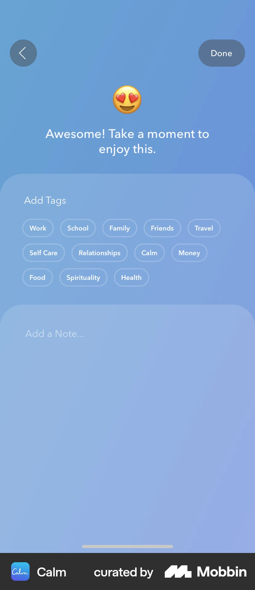 Calm iOS Note Detail screen
