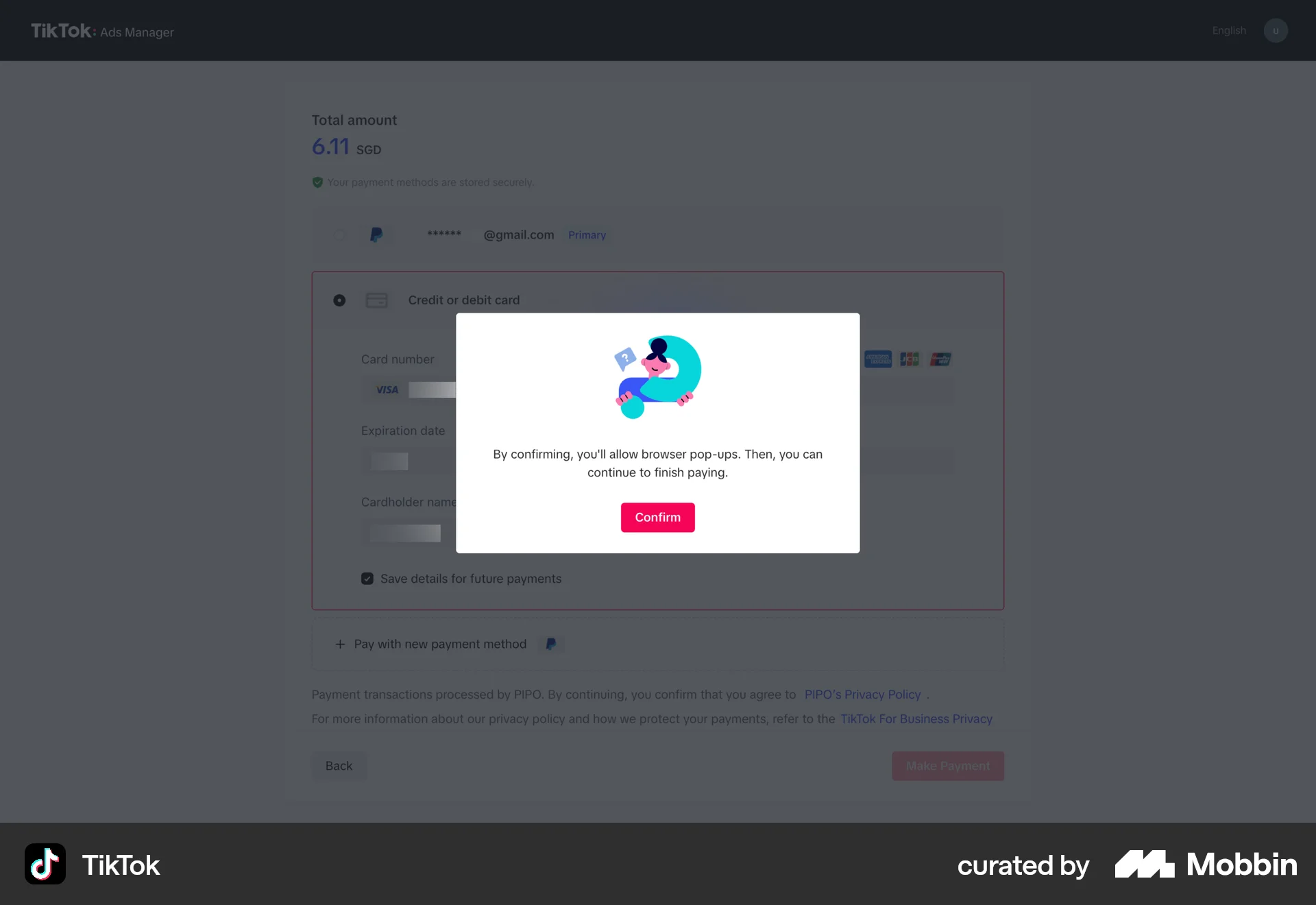 TikTok Web Permission screen