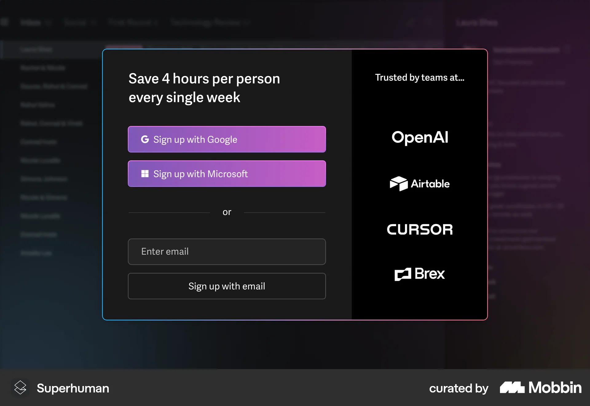 Superhuman Mail Web screen containing Modal UI UI element