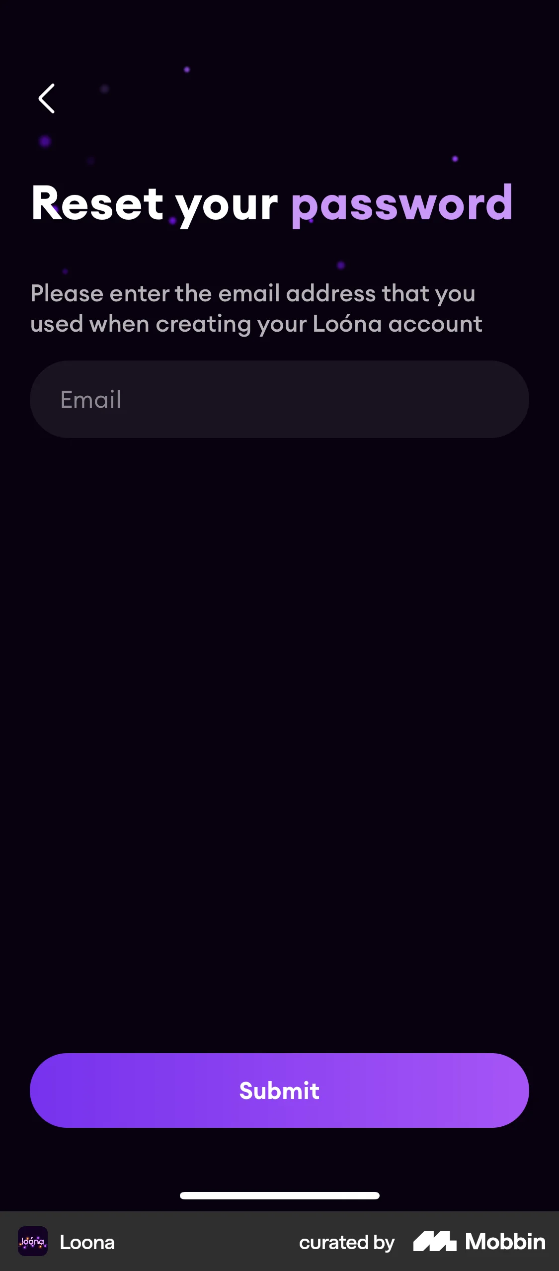 Loona iOS Forgot Password screen