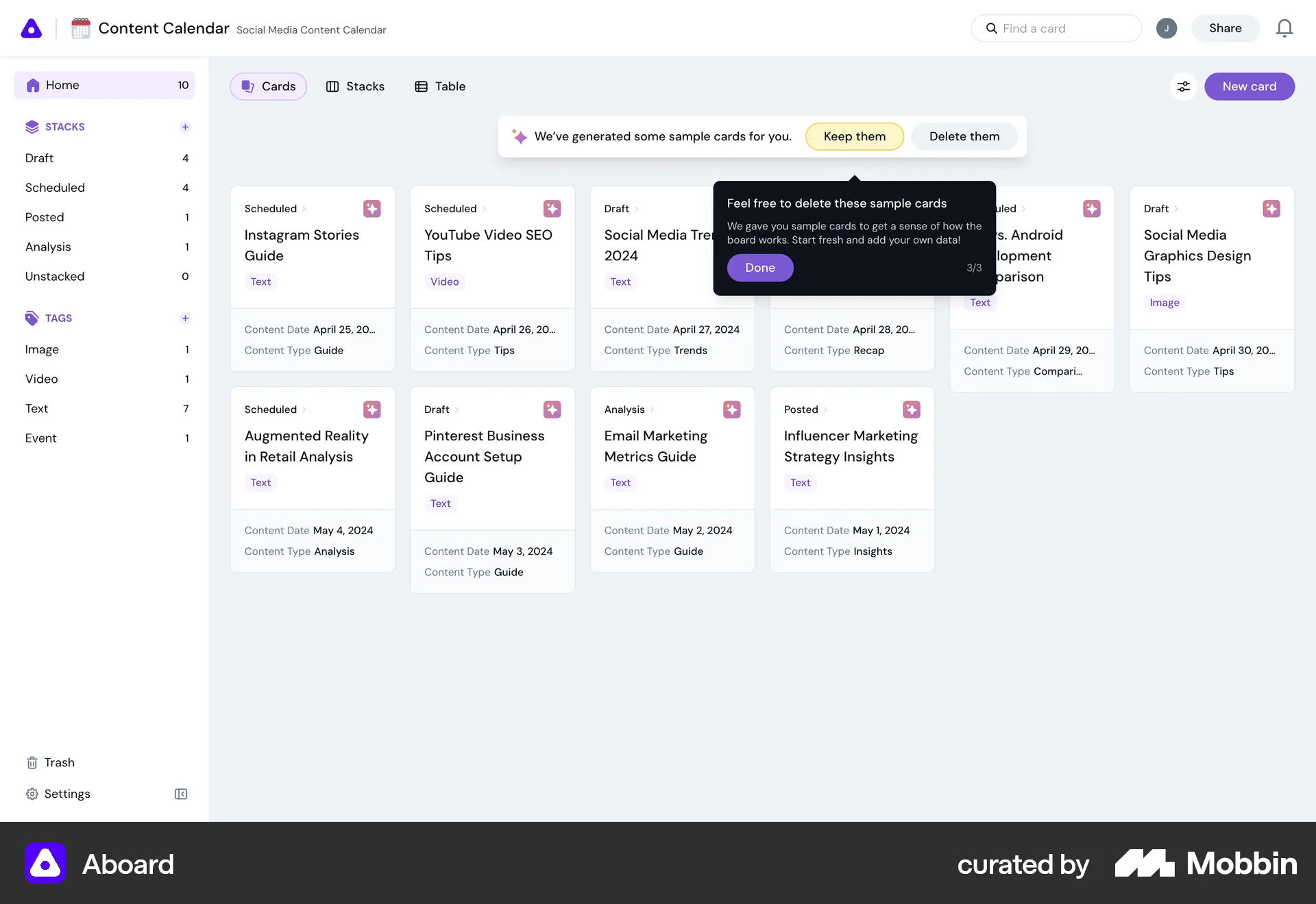 Aboard Web screen containing Coach Marks UI element