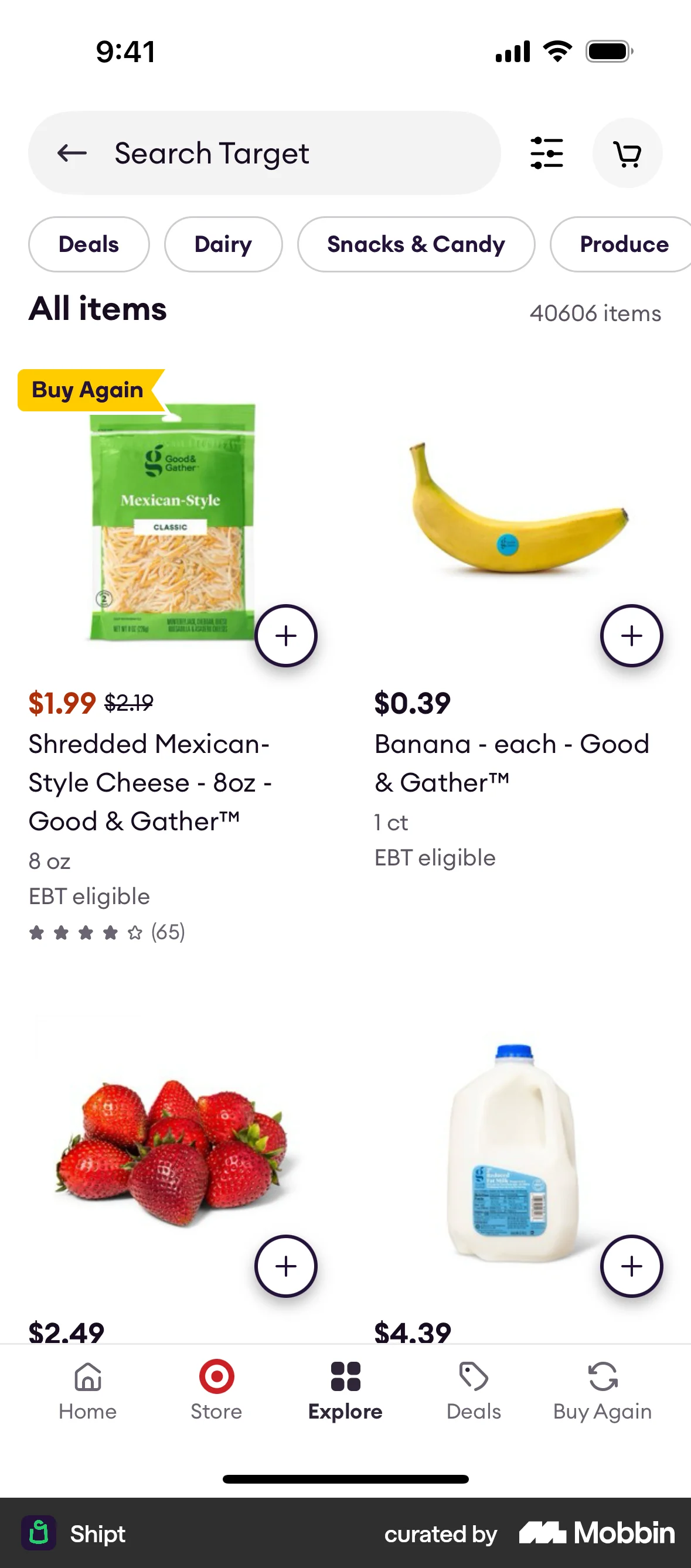 Shipt iOS screen containing Chip UI element