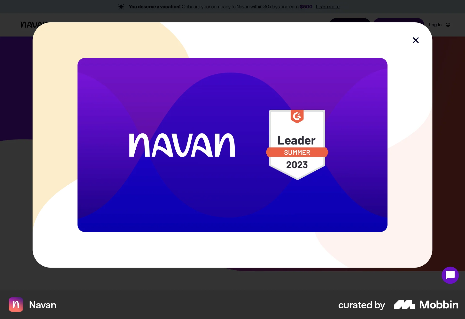 Navan Web screen containing Modal UI UI element