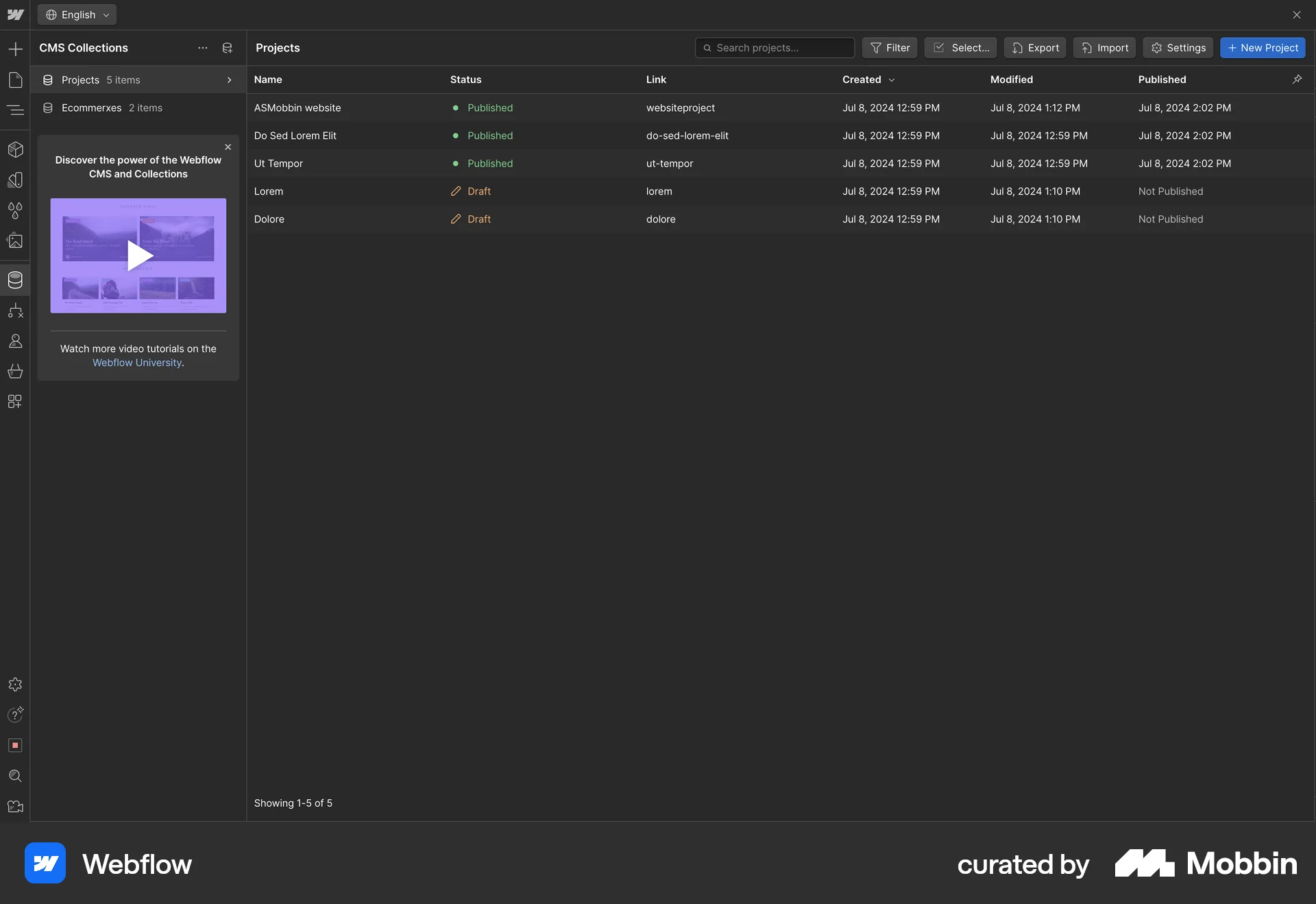 Webflow Web screen containing Status Dot UI element