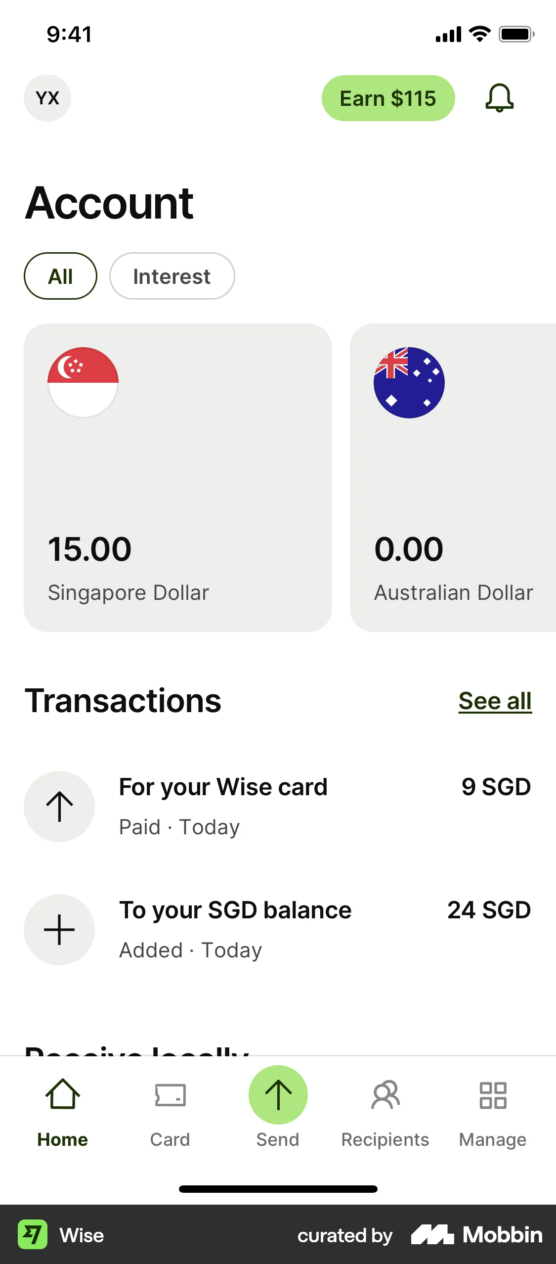 Wise iOS Home screen